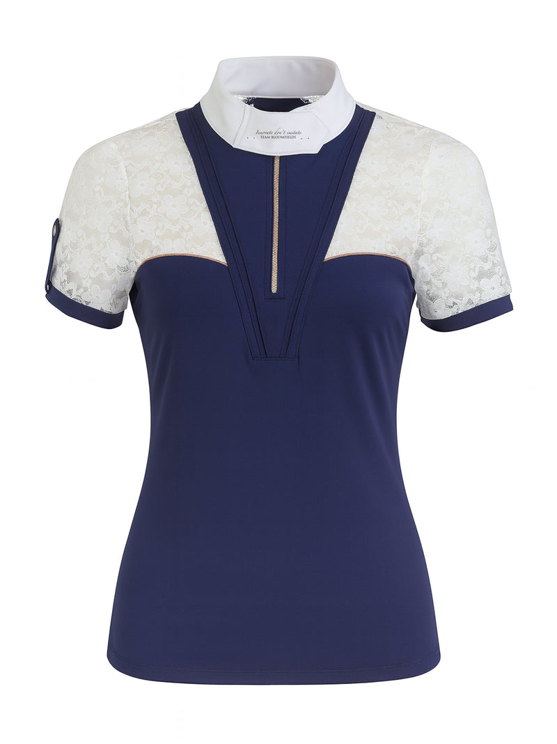 Equestrian Base Layers & Training Tops| Equicare Supplies - Sophia Navy Lace Show Shirt With Short Sleeves