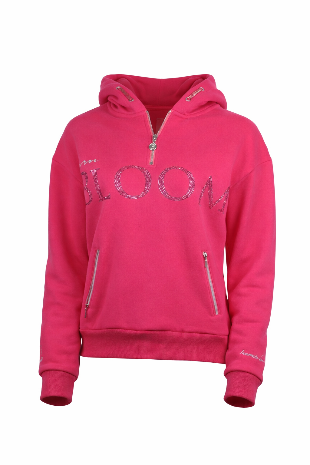 Luna - Rhinestone Logo Hoodie in Hot Pink