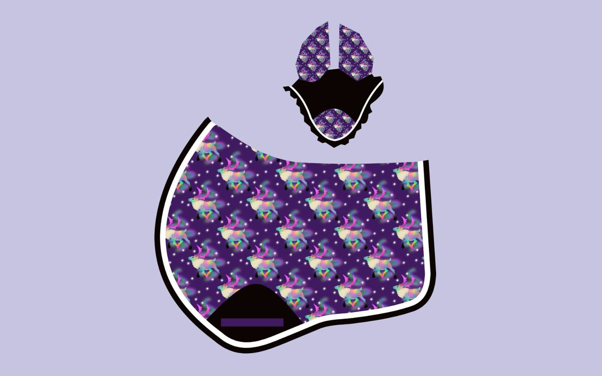 Aurora Jackalope Saddle Pad & Ear Bonnet Matching Set | Shetland to Full