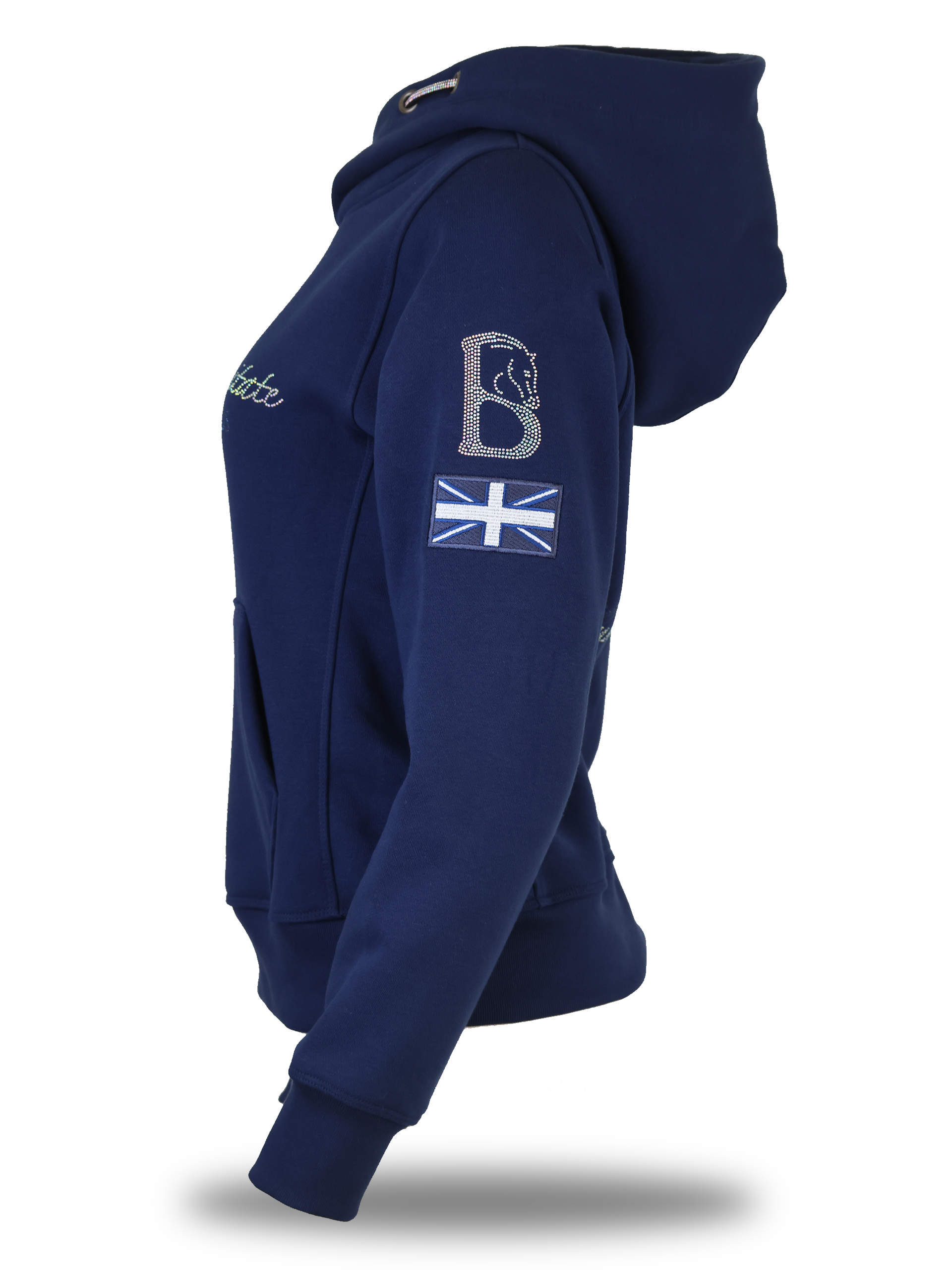 Kids Amelia Navy & Silver Rhinestones Cross Necked Hoodie