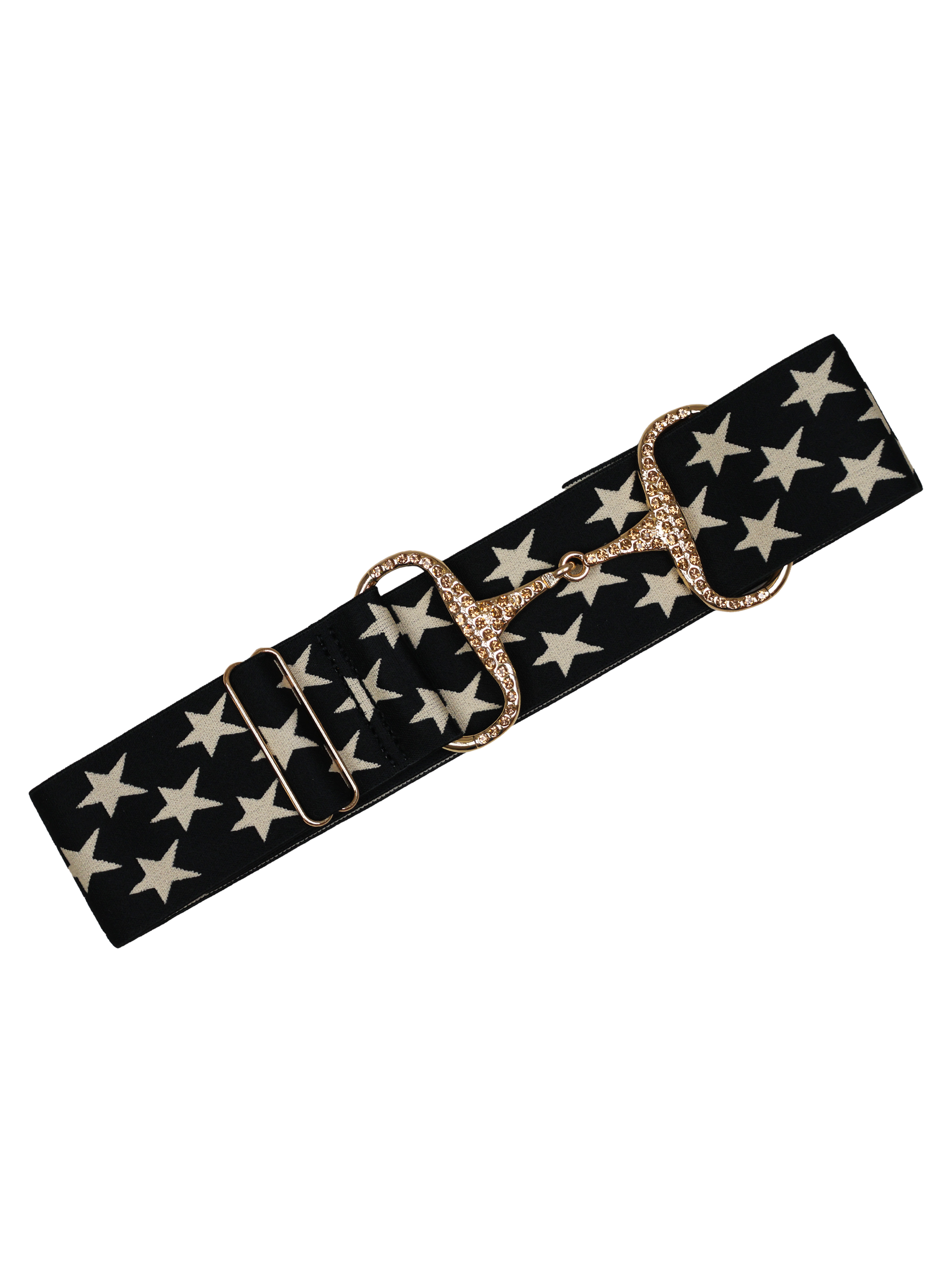Black With Stars & Gold Rhinestone Snaffle Belt