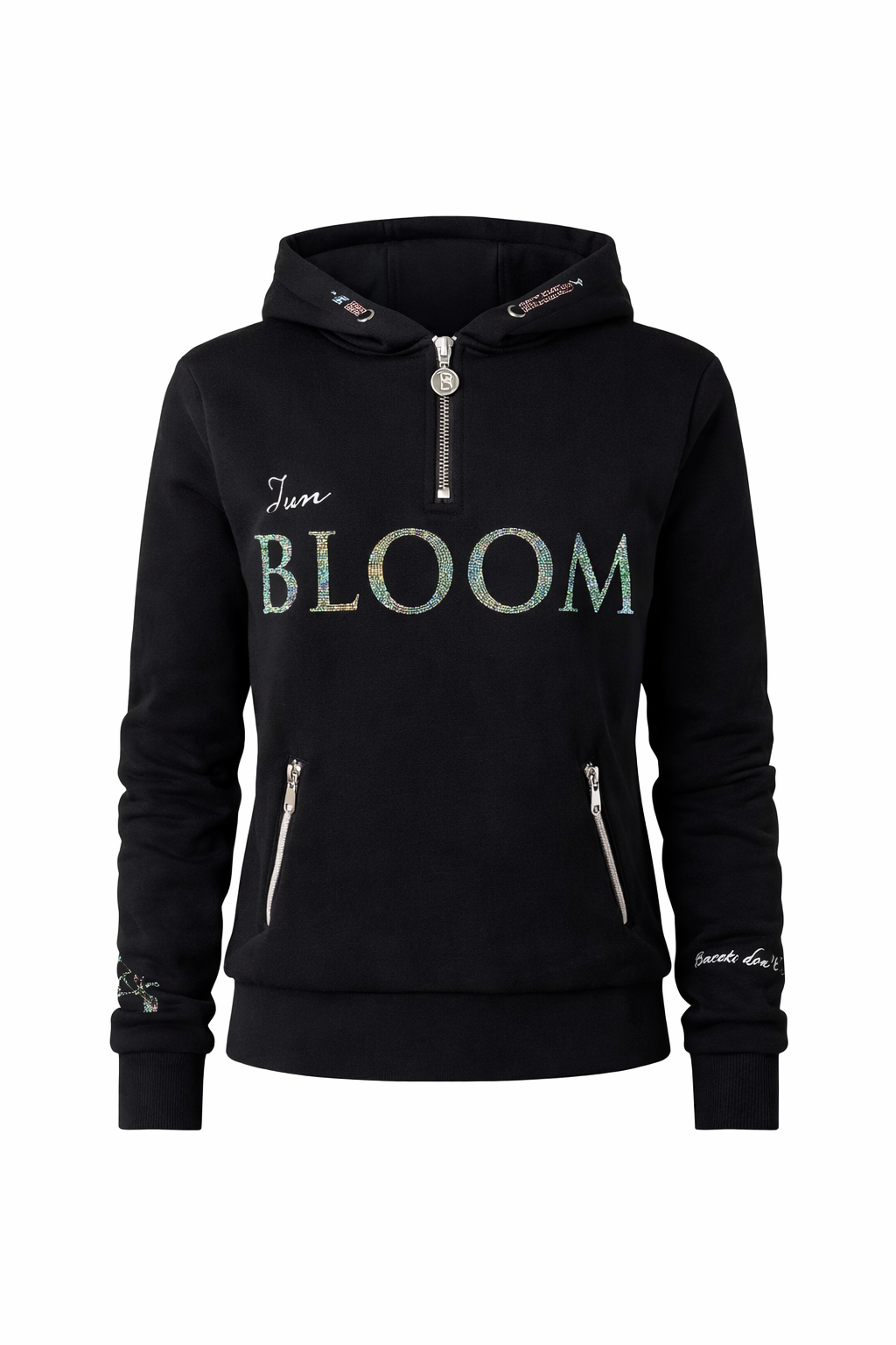 Luna - Rhinestone Logo Hoodie in Black & Silver