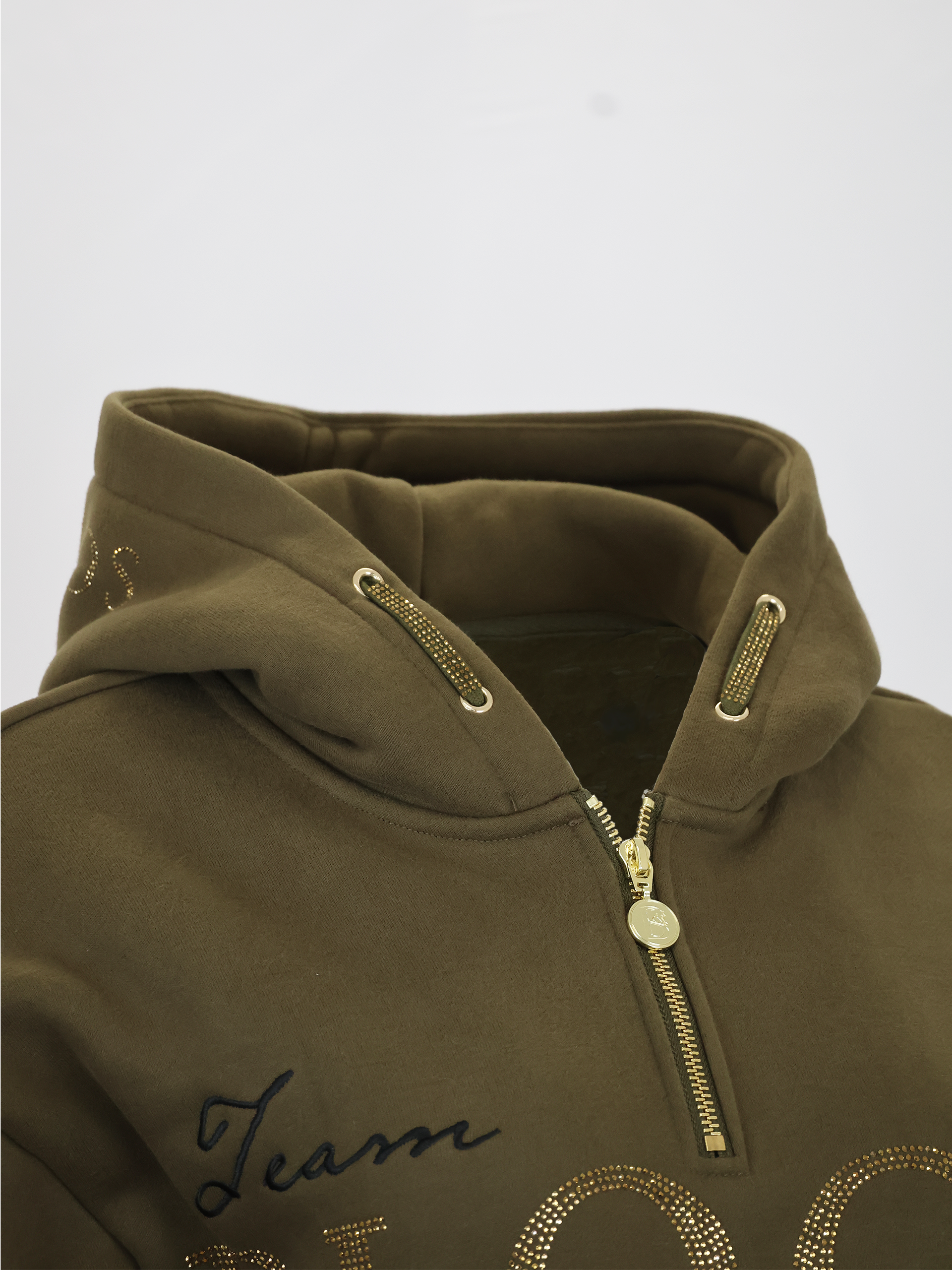 Luna - Rhinestone Logo Hoodie in Olive