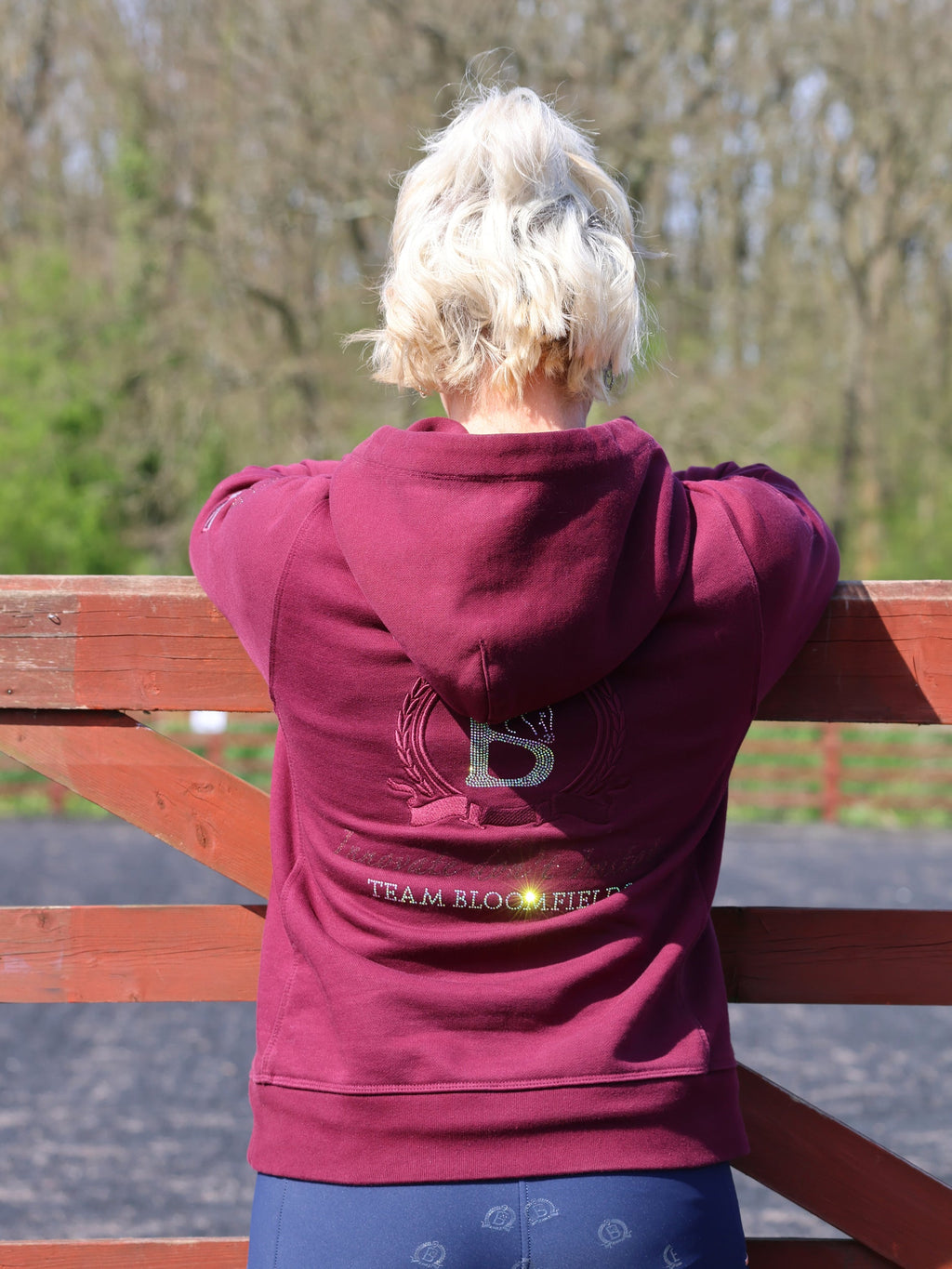 Amelia Burgundy & Rhinestones Cross Necked Hoodie