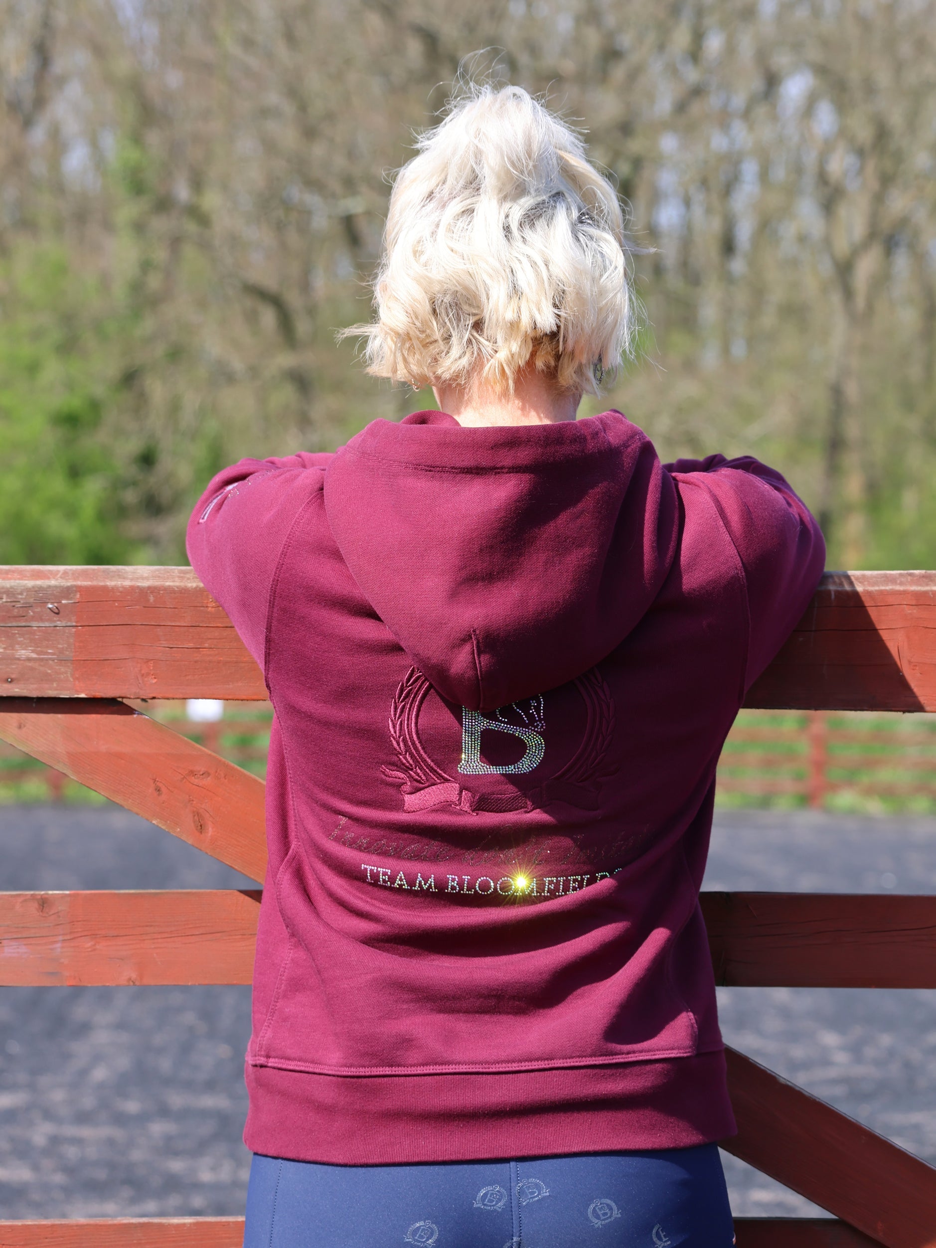 Amelia Burgundy & Rhinestones Cross Necked Hoodie