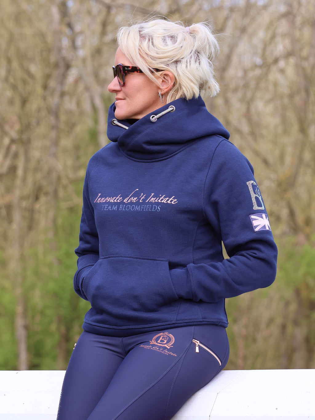 Amelia Navy & Pink Cross Necked Hoodie