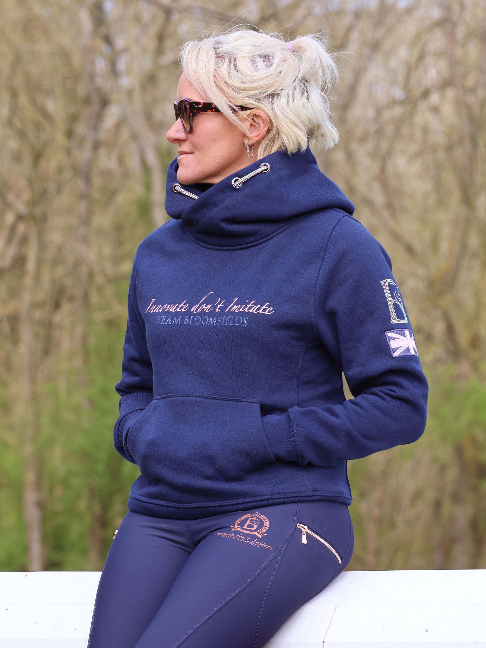 Amelia Navy & Pink Cross Necked Hoodie