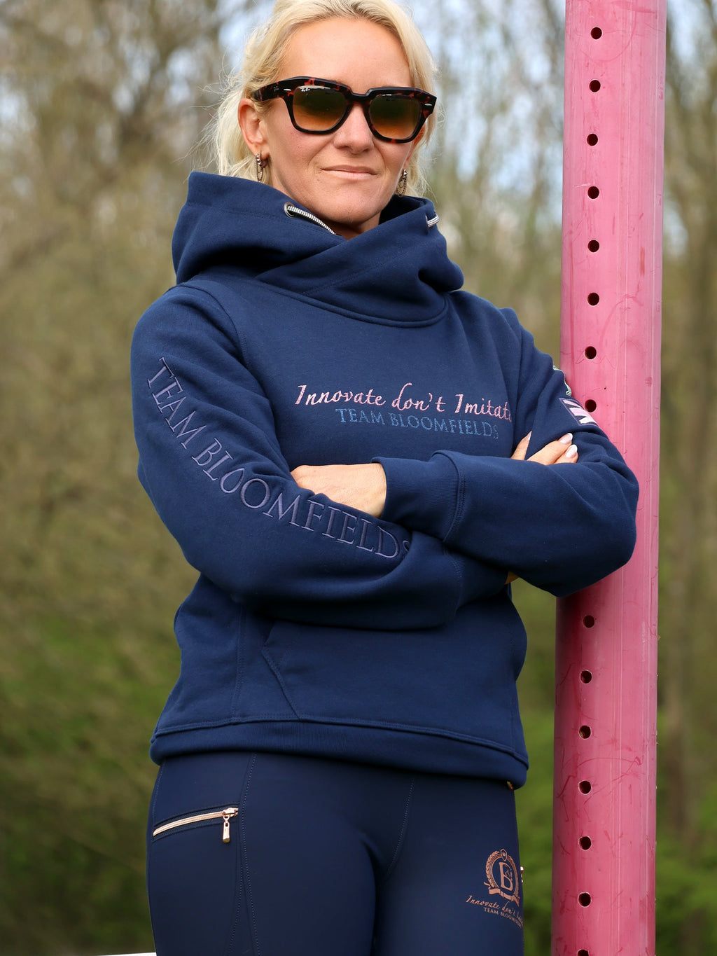 Amelia Navy & Pink Cross Necked Hoodie
