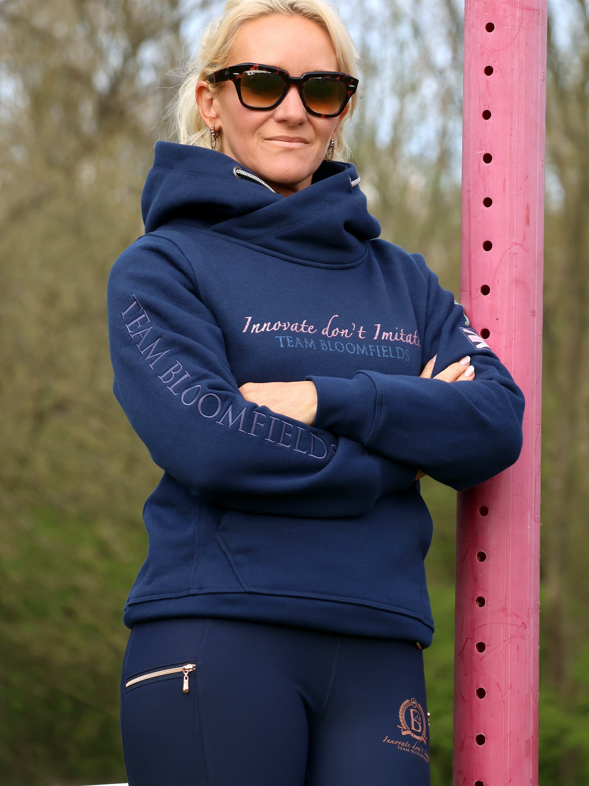Amelia Navy & Pink Cross Necked Hoodie