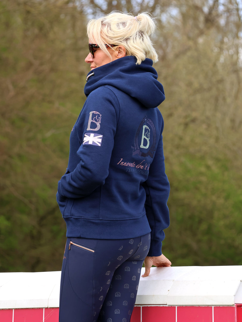 Amelia Navy & Pink Cross Necked Hoodie