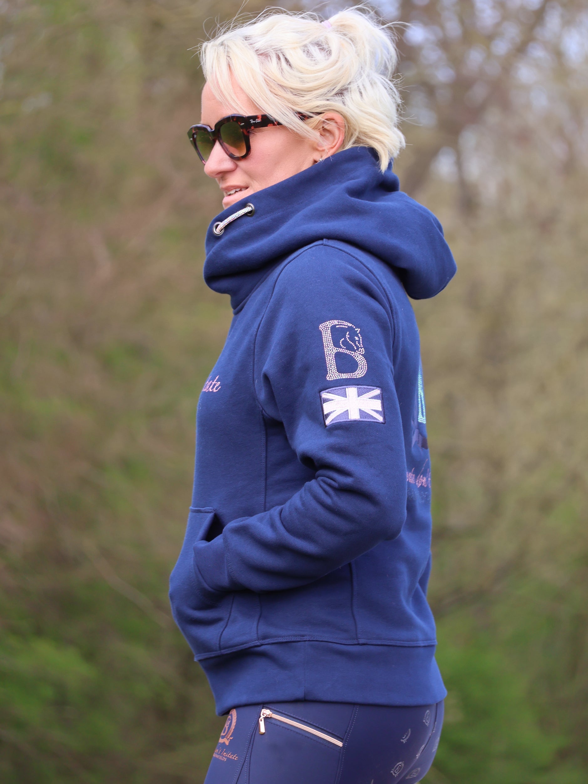 Amelia Navy & Pink Cross Necked Hoodie