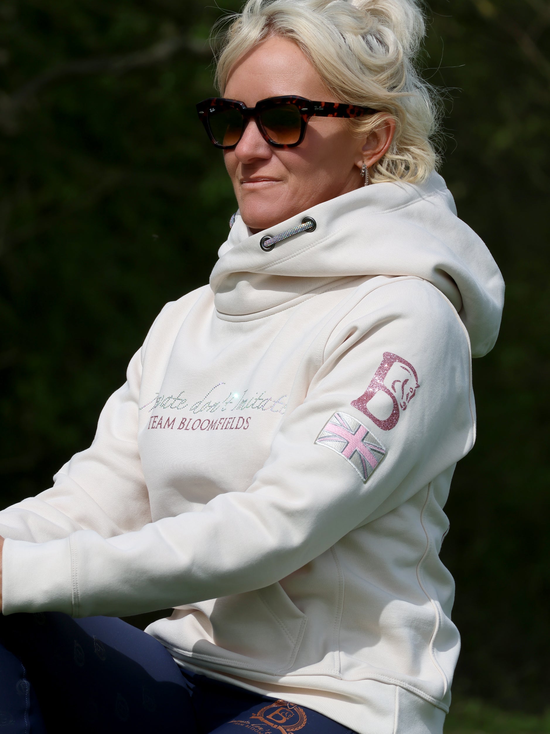 Amelia Winter White & Rhinestones Cross Necked  Hoodie
