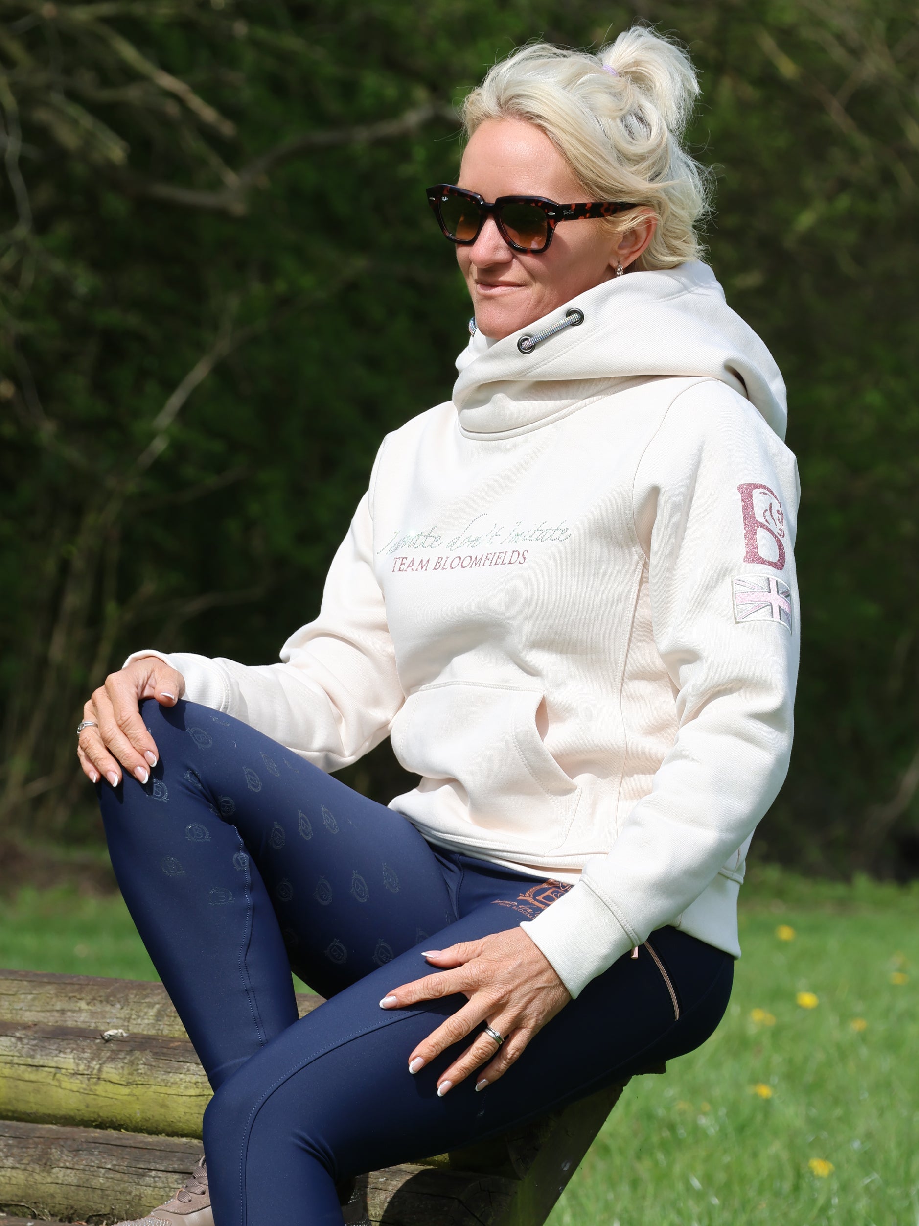Amelia Winter White & Rhinestones Cross Necked  Hoodie