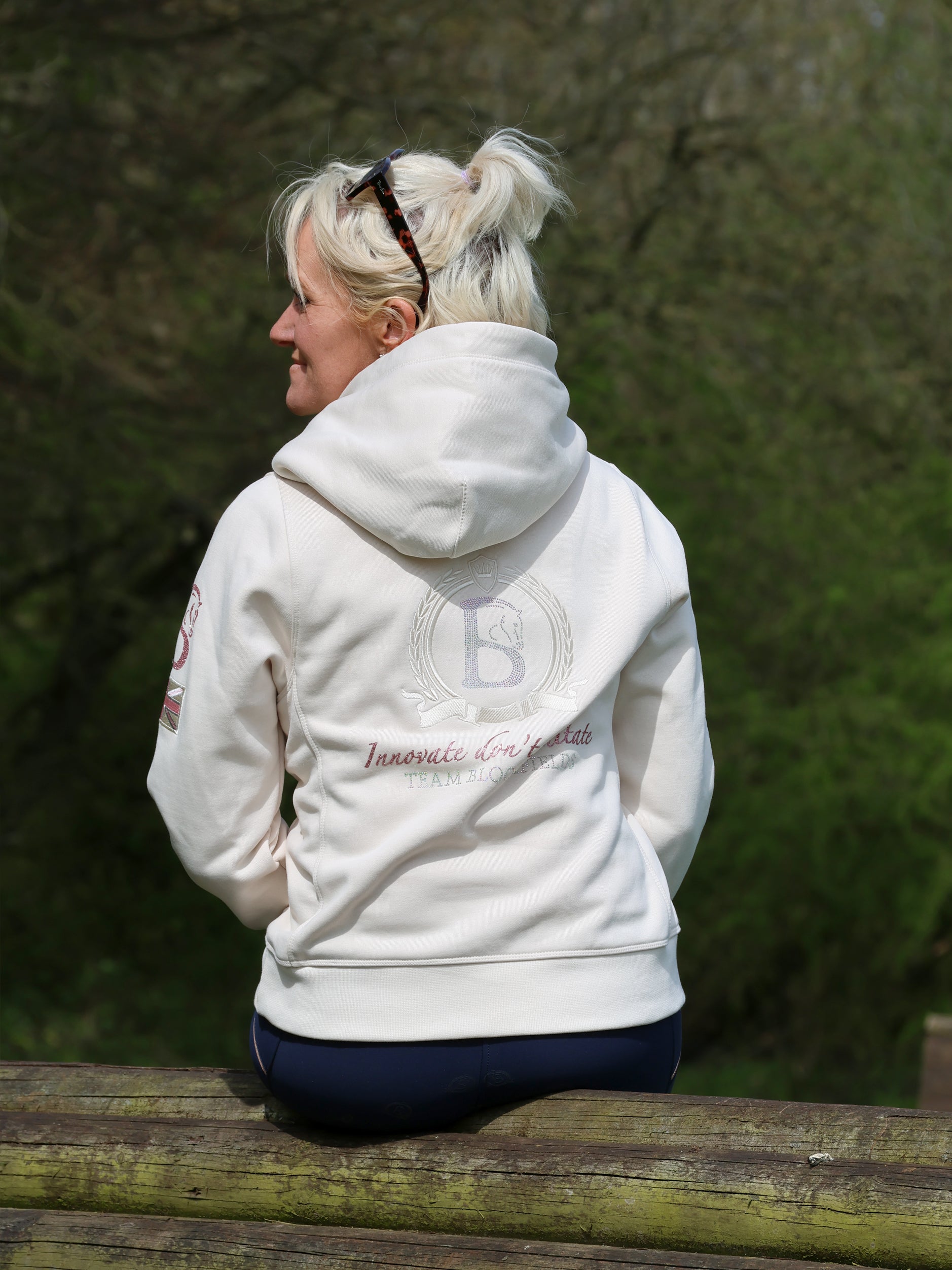 Amelia Winter White & Rhinestones Cross Necked  Hoodie