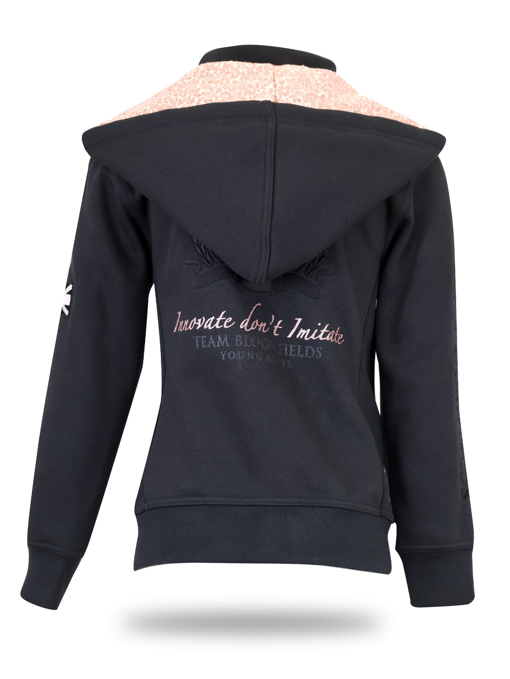 Kids Arabella Black & Rose Gold Double Collar Fitted Zip Hoodie