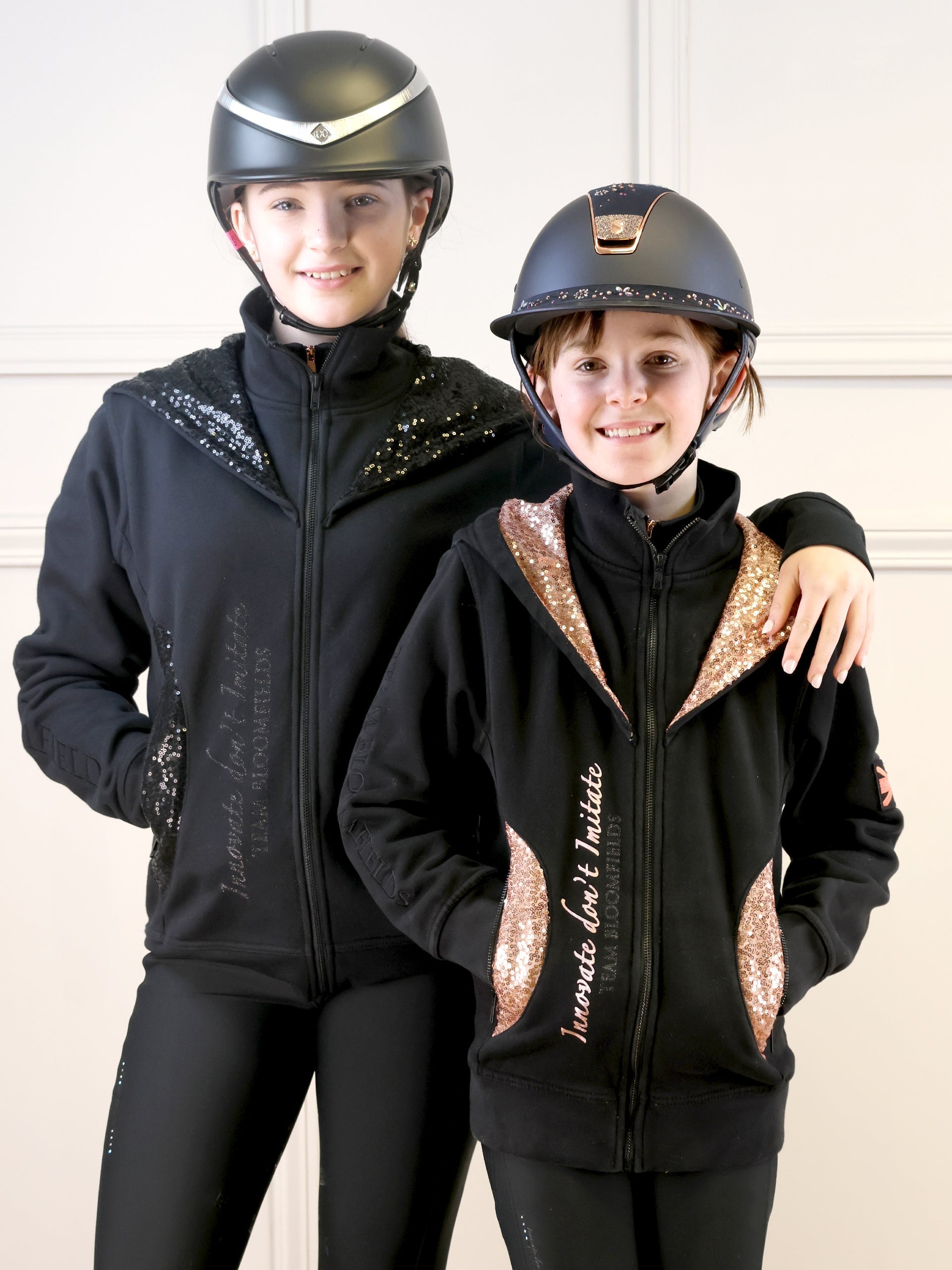 Kids Arabella Black & Rose Gold Double Collar Fitted Zip Hoodie
