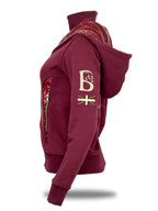 Arabella Burgundy & Gold Double Collar Hoodie