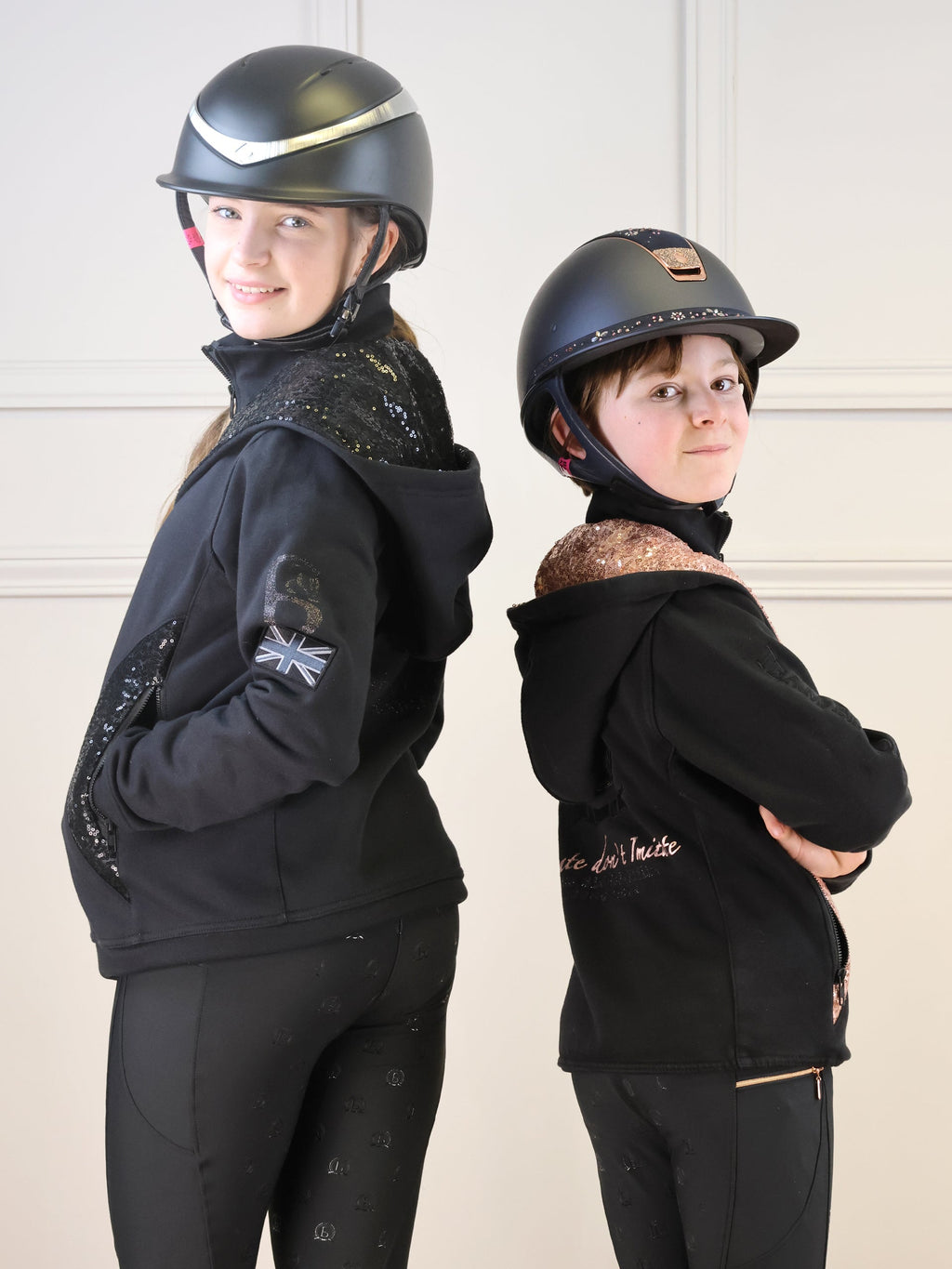Kids Arabella Black & Rose Gold Double Collar Fitted Zip Hoodie