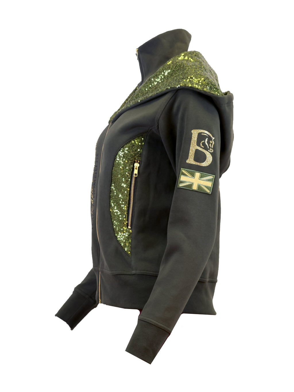 Kids Arabella Olive Double Collar Fitted Zip Hoodie