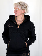 Luna - Rhinestone Logo Hoodie in Black & Rose Gold