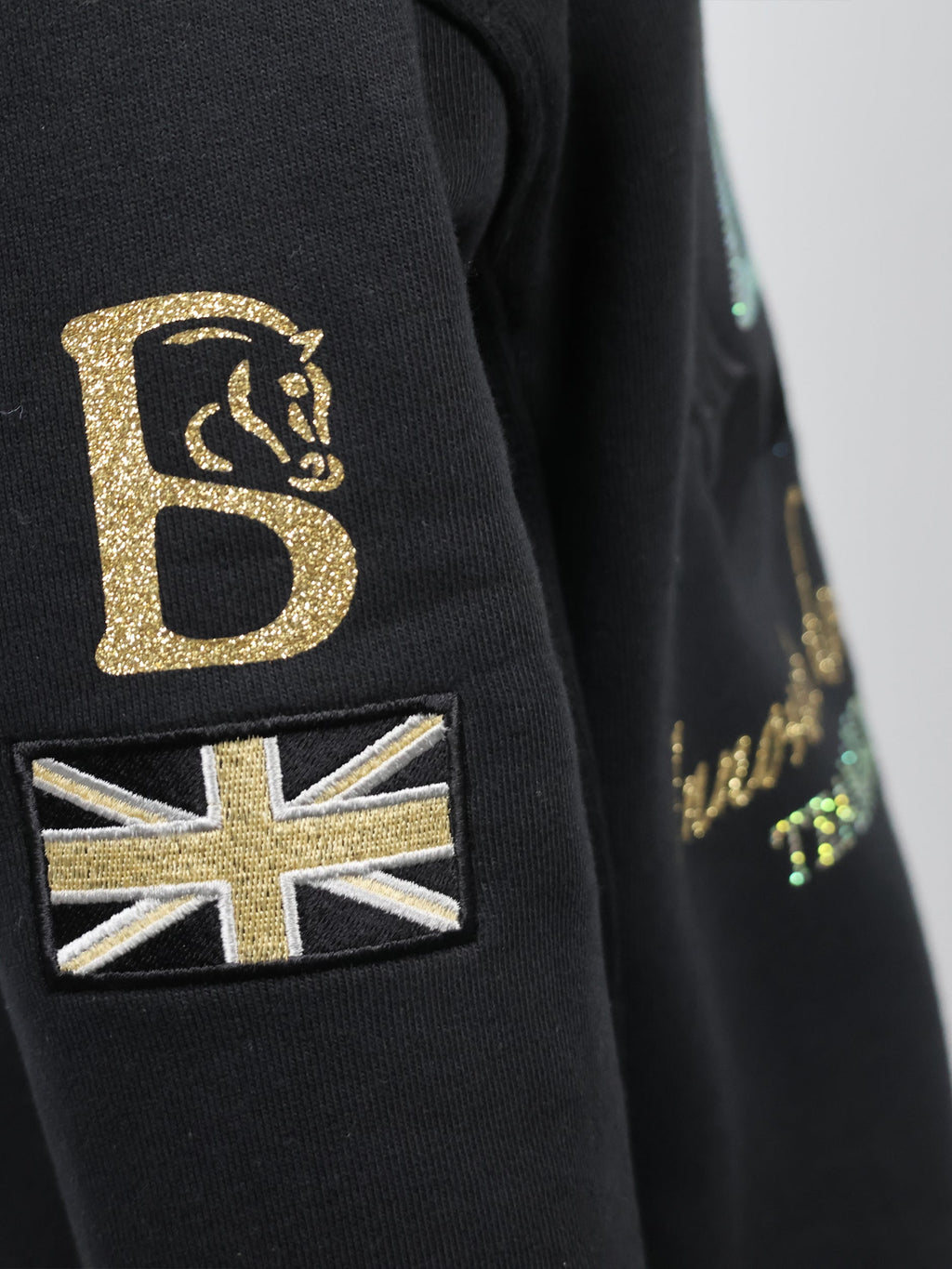 Kids Amelia Black With Rhinestones & Gold Cross Necked Hoodie