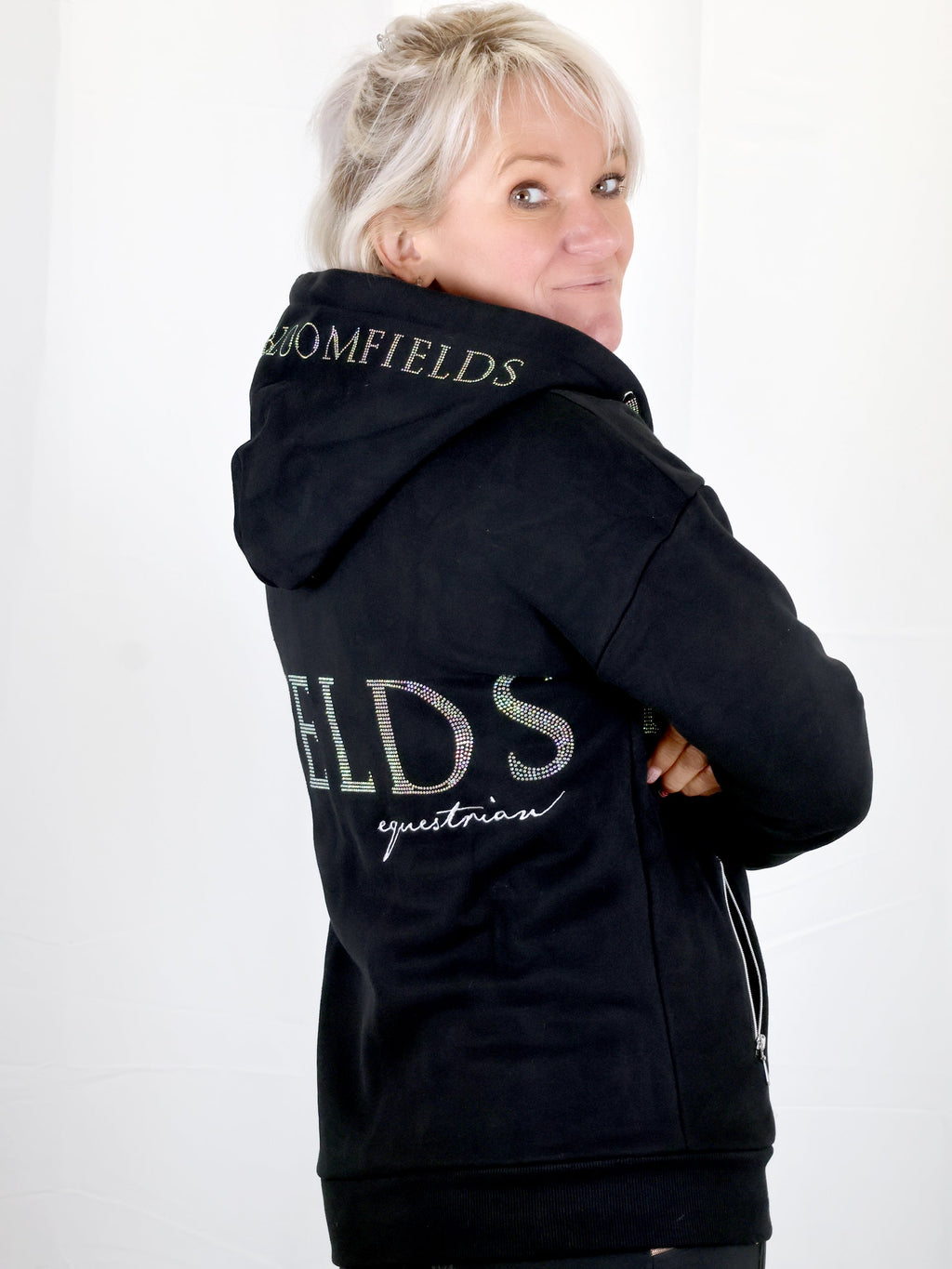 Luna - Rhinestone Logo Hoodie in Black & Silver
