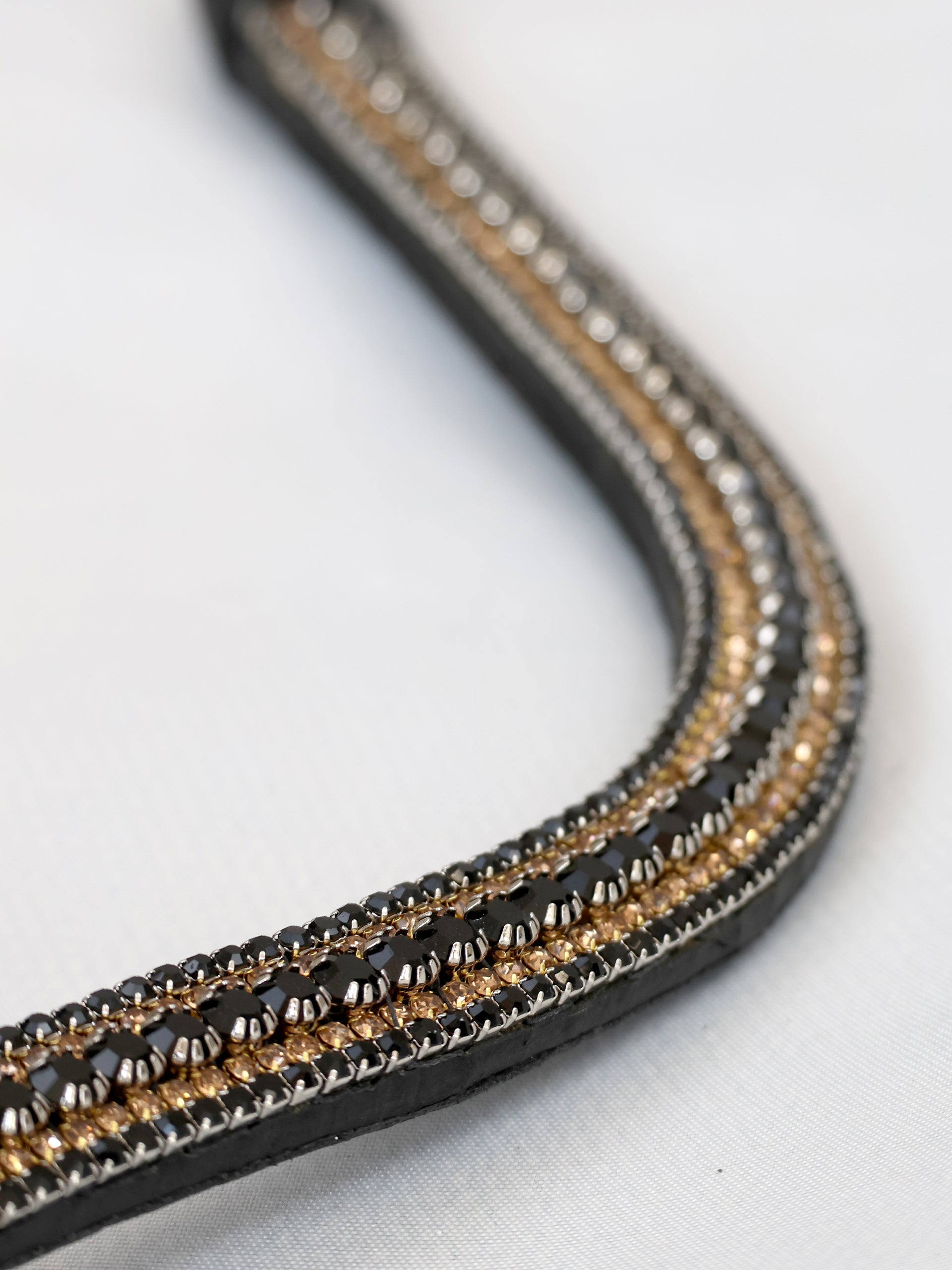 Browband- Black & Gold Crystal V Shape in Brown Leather