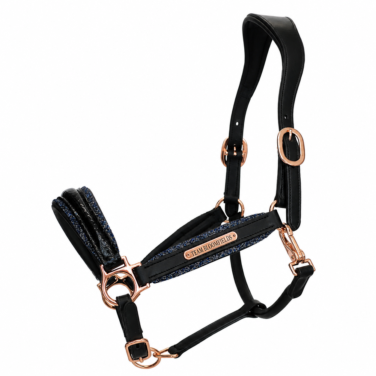 Black & Navy Glitter Leather Headcollar