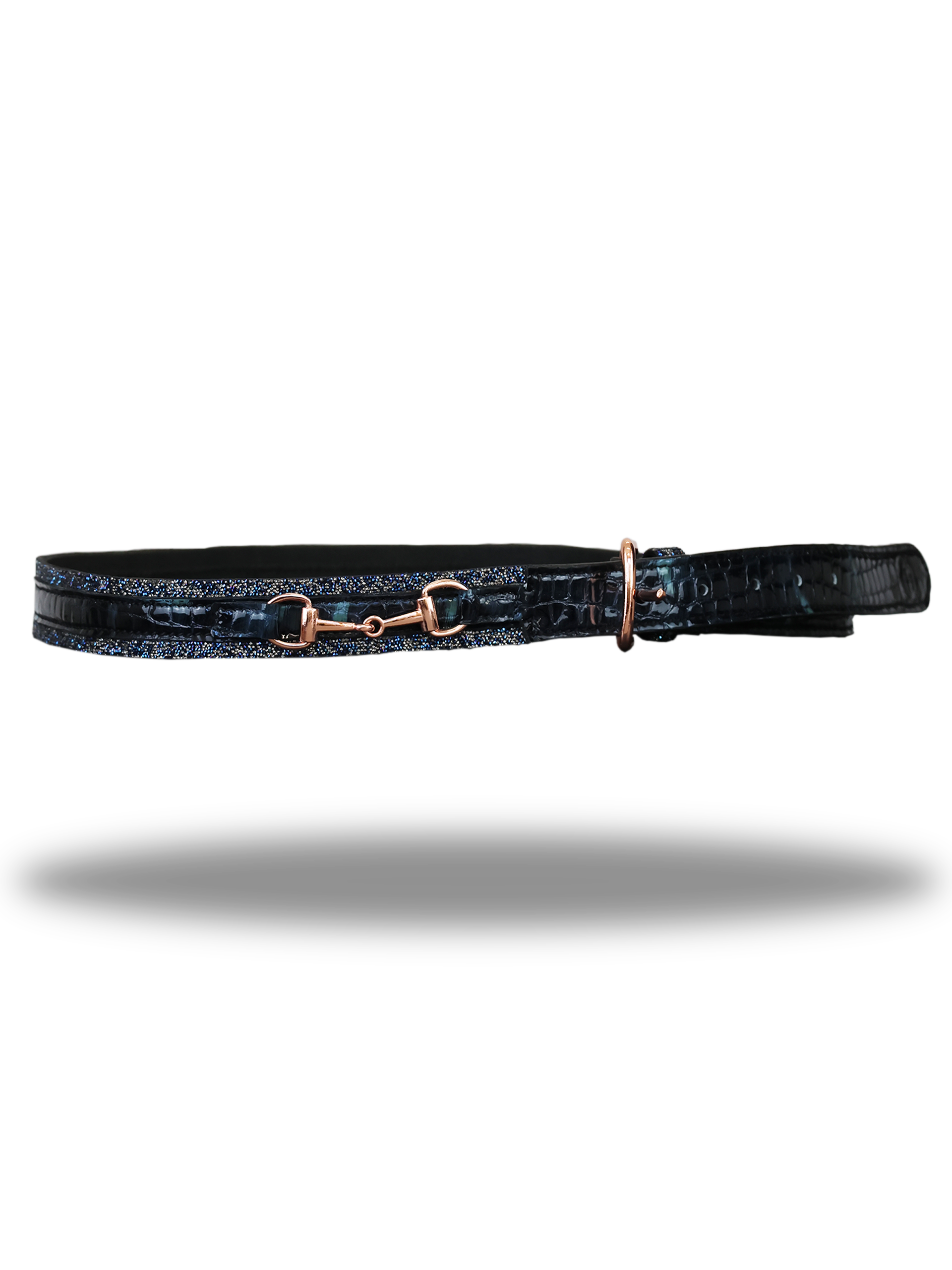 Black & Navy Glitter Leather Belt
