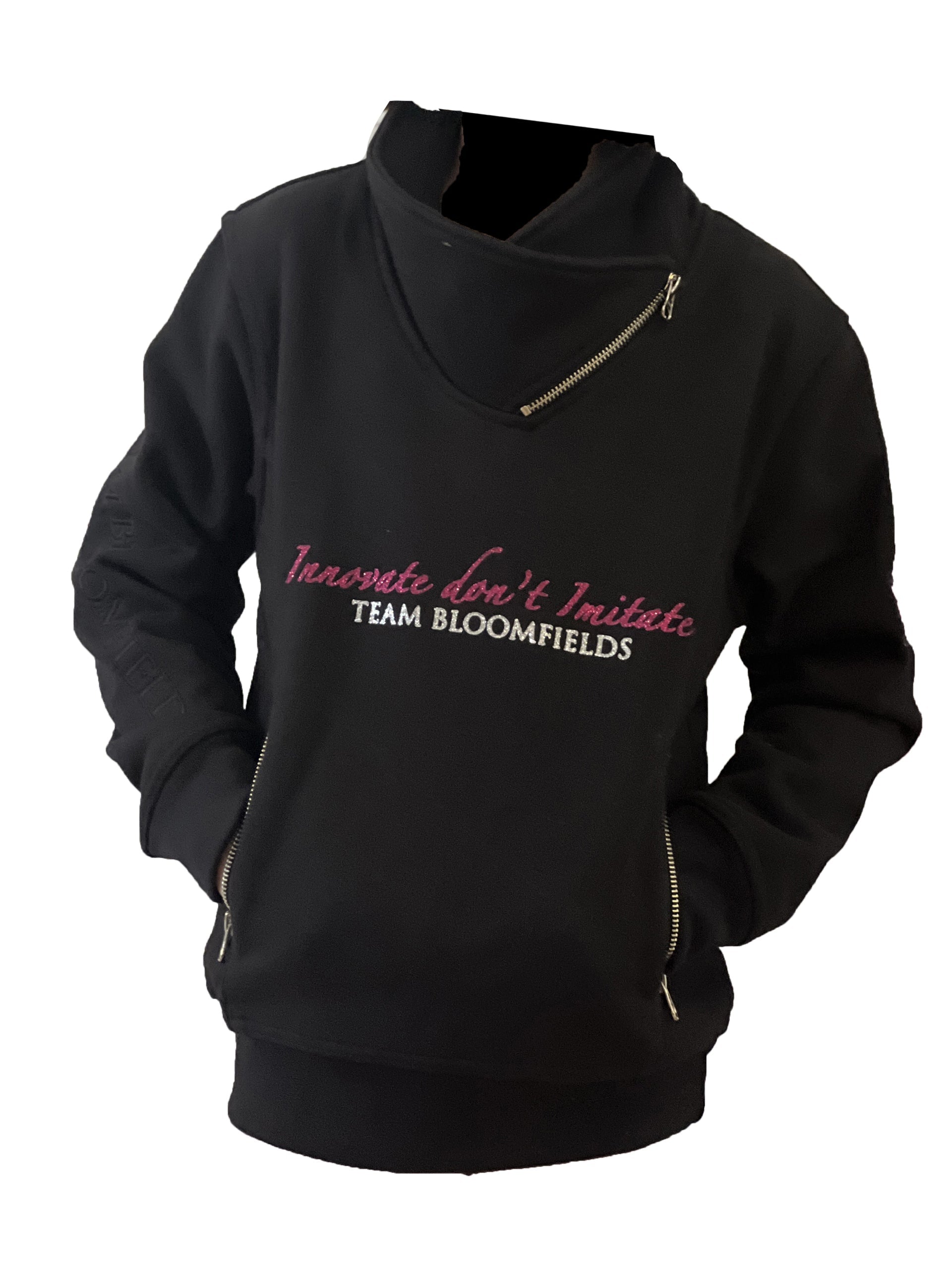 Kids Eleanor in Black & Hot Pink Diagonal Quarter Zip Top