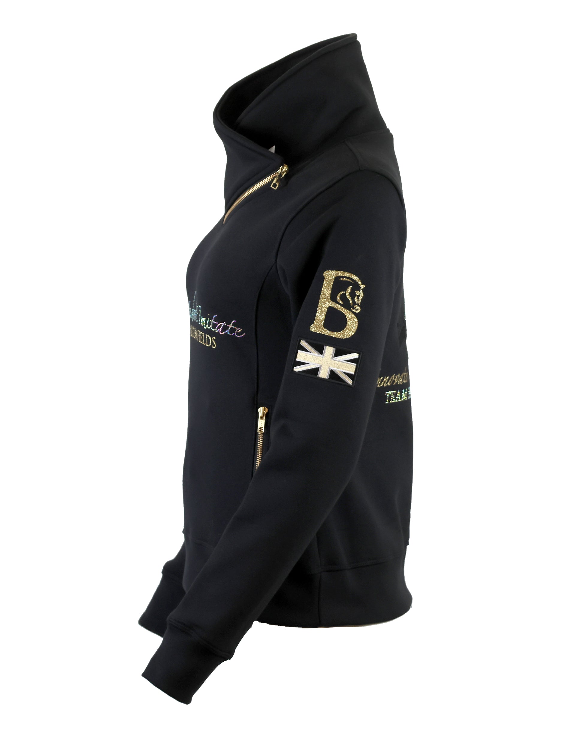 Eleanor in Black & White Rhinestones & Diagonal Quarter Zip Top
