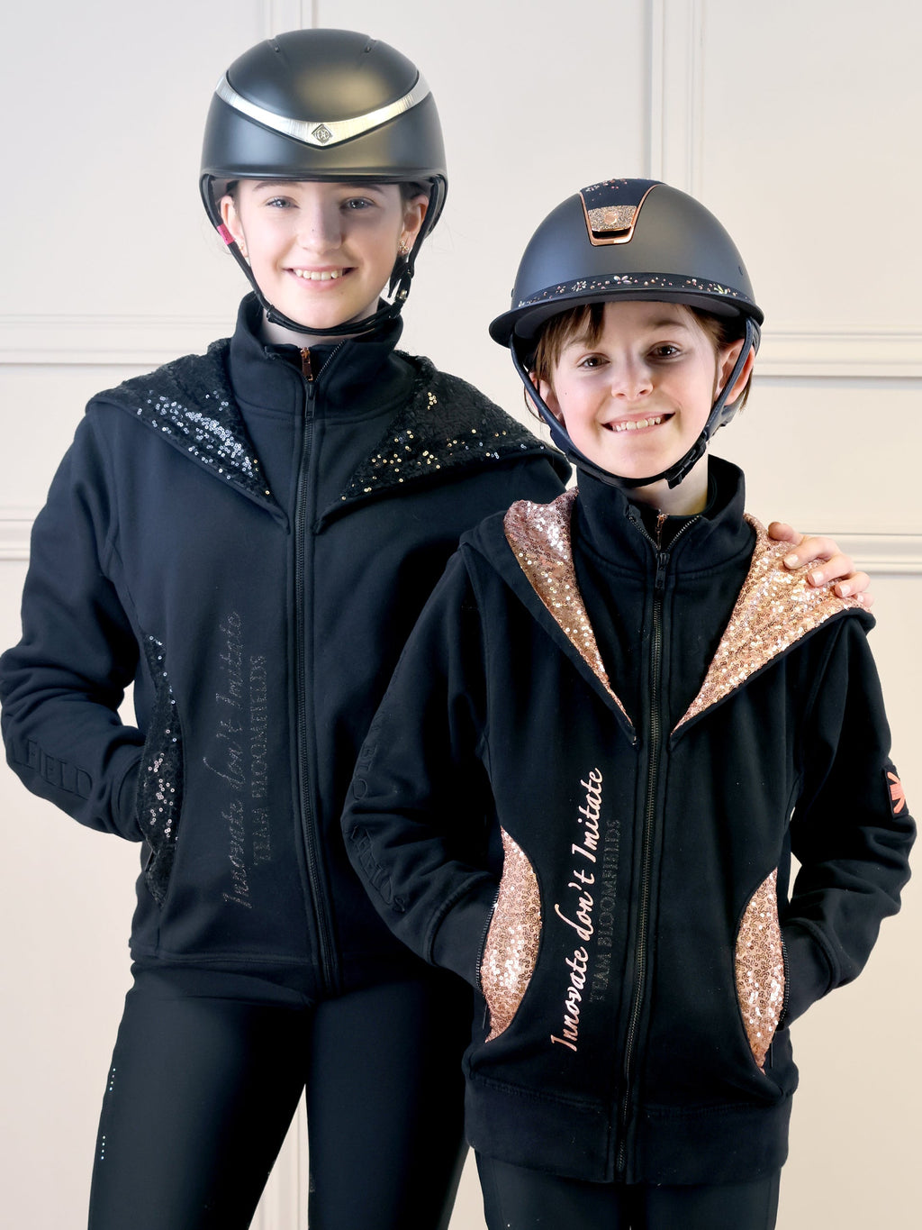 Kids Arabella Black & Rose Gold Double Collar Fitted Zip Hoodie