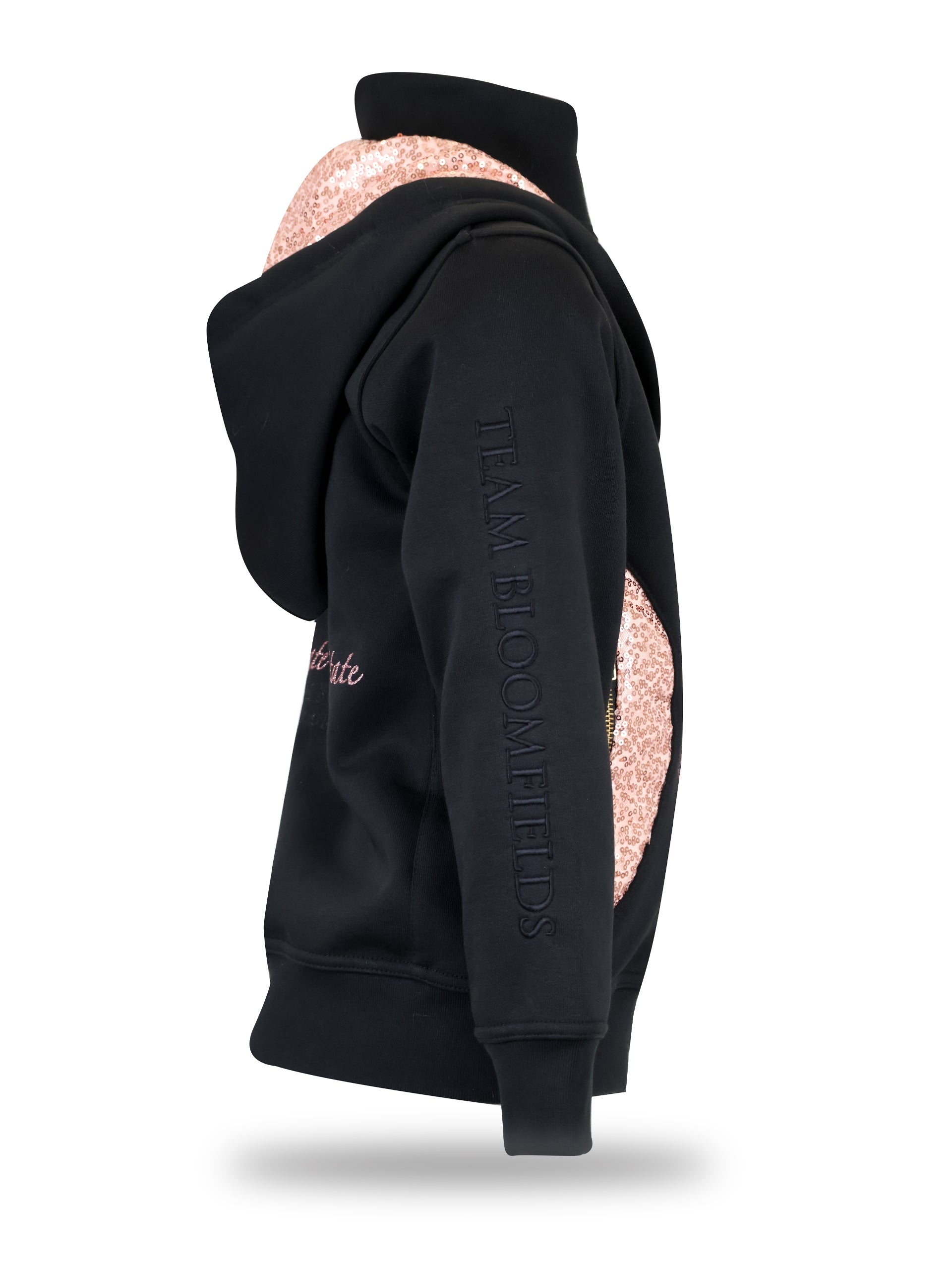Kids Arabella Black & Rose Gold Double Collar Fitted Zip Hoodie