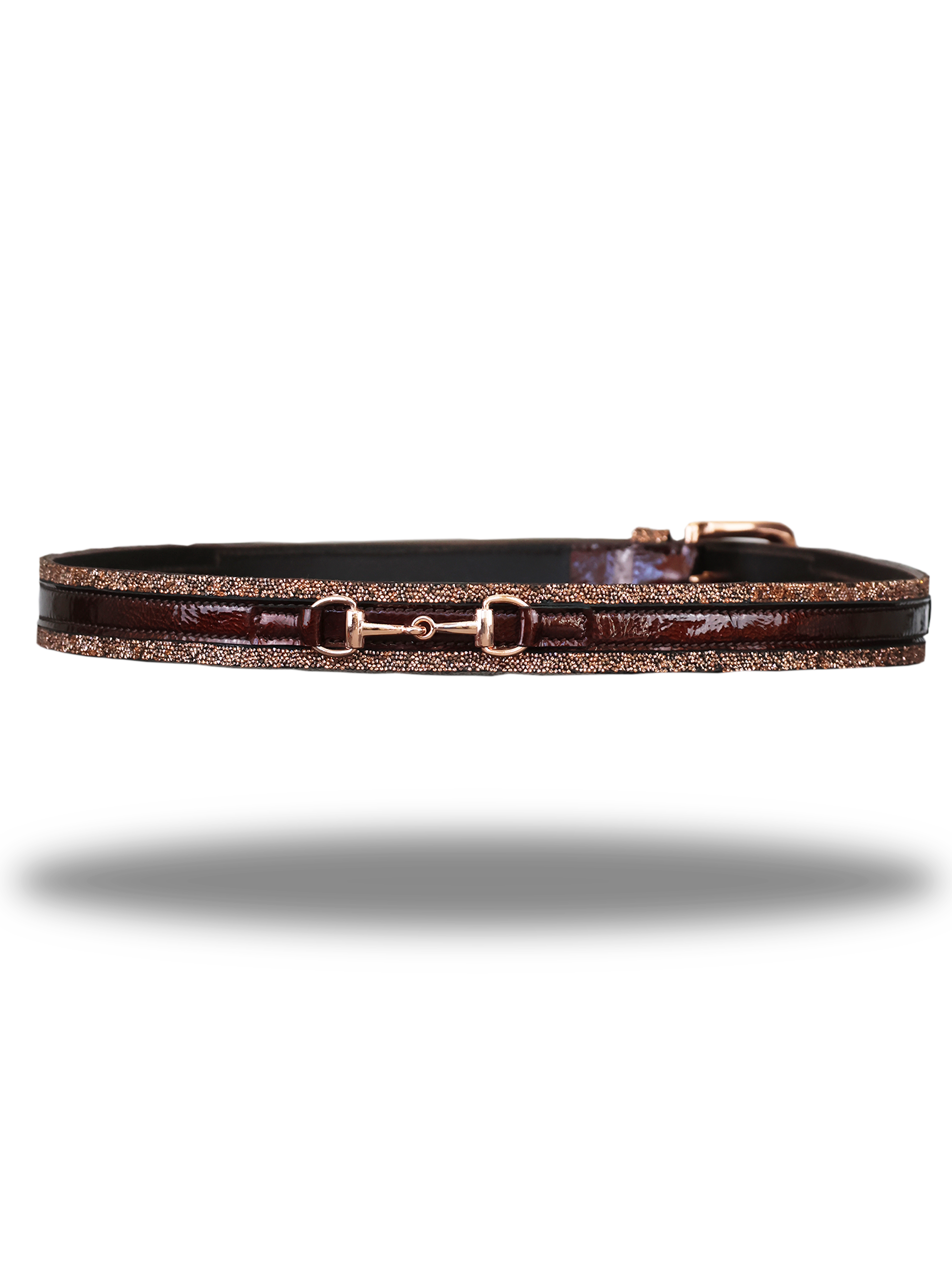 Brown & Gold Glitter Leather Belt