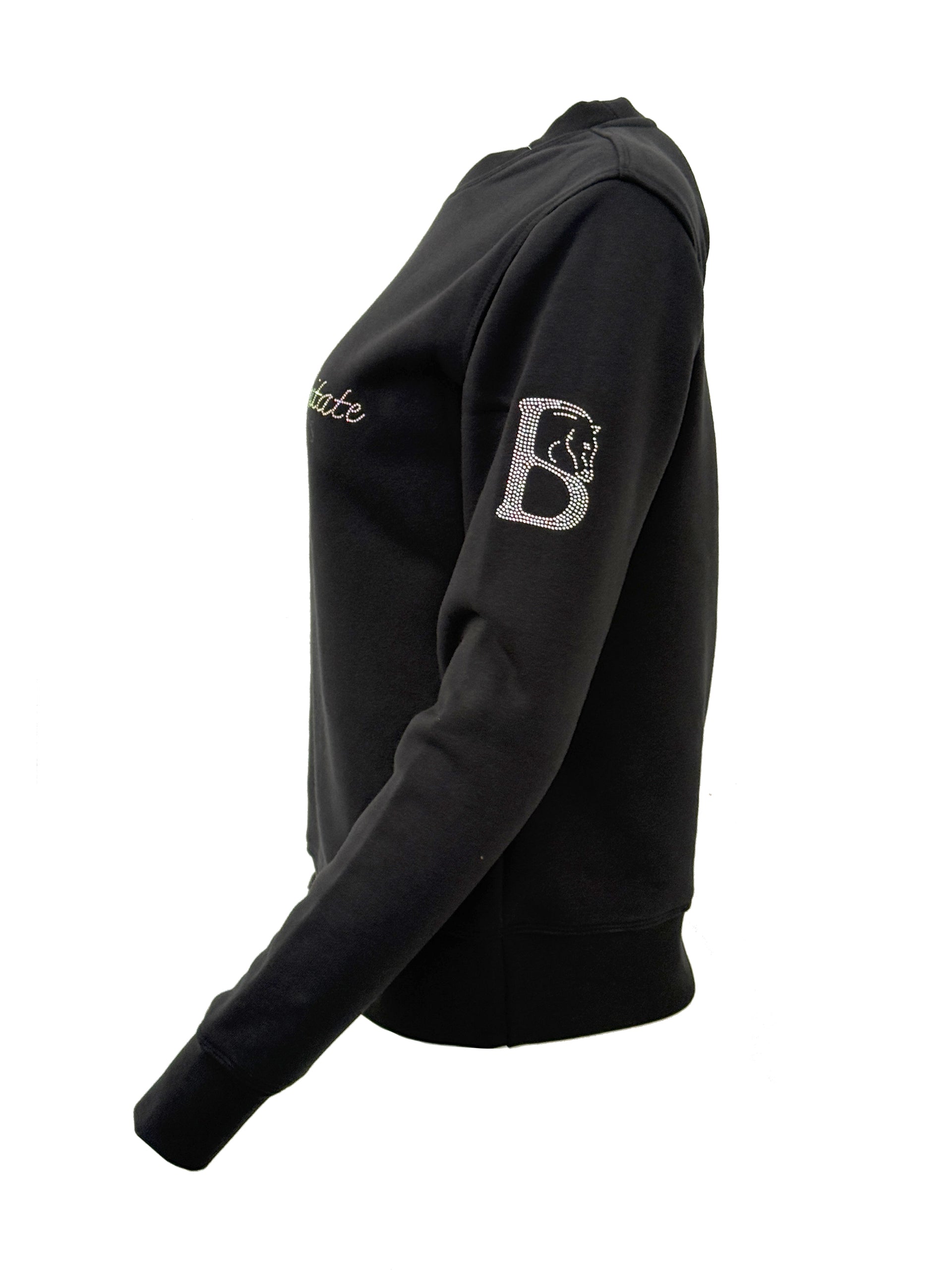 Summer Black & Black Rhinestones Crew Neck Top