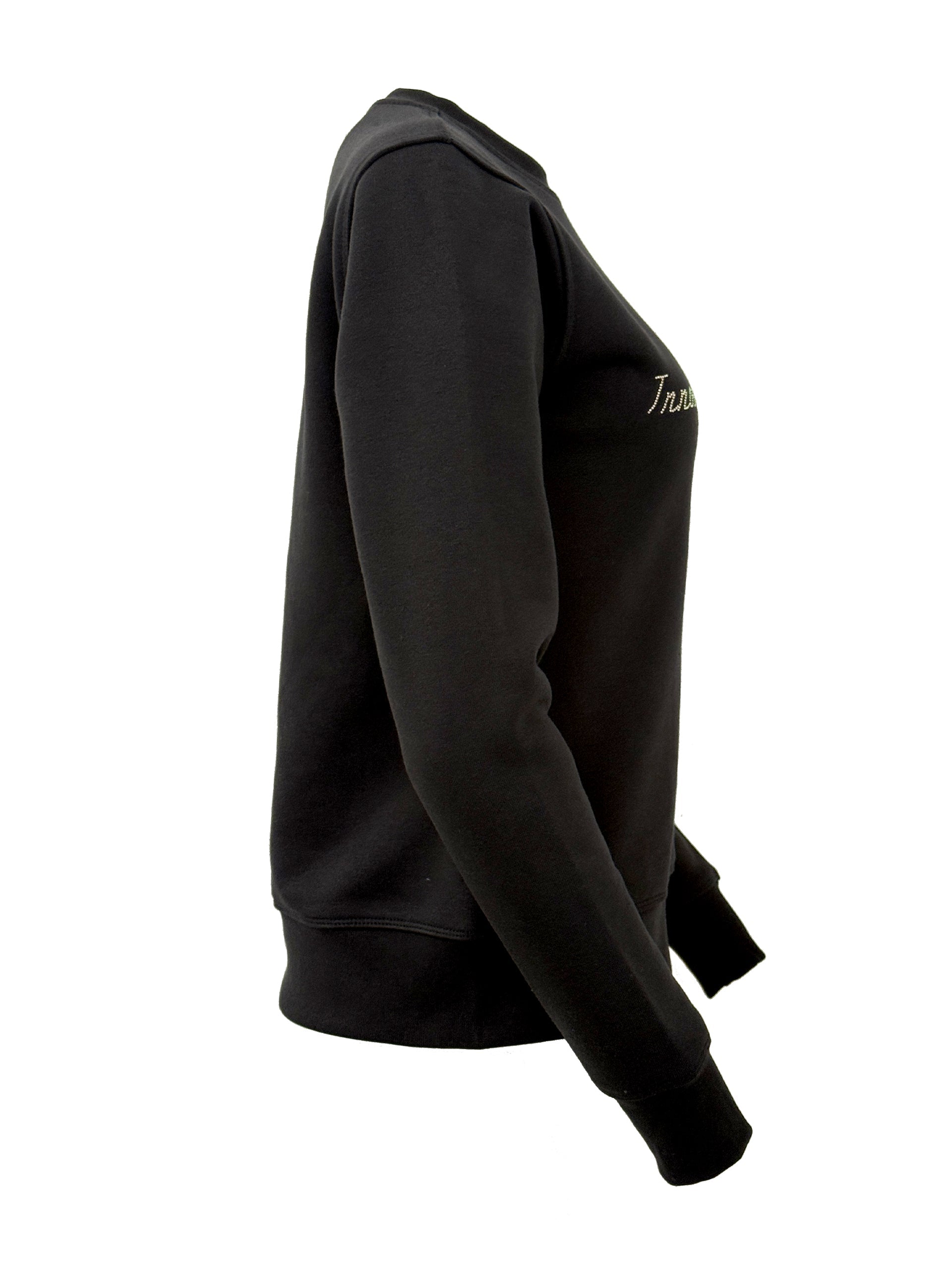Summer Black & Black Rhinestones Crew Neck Top