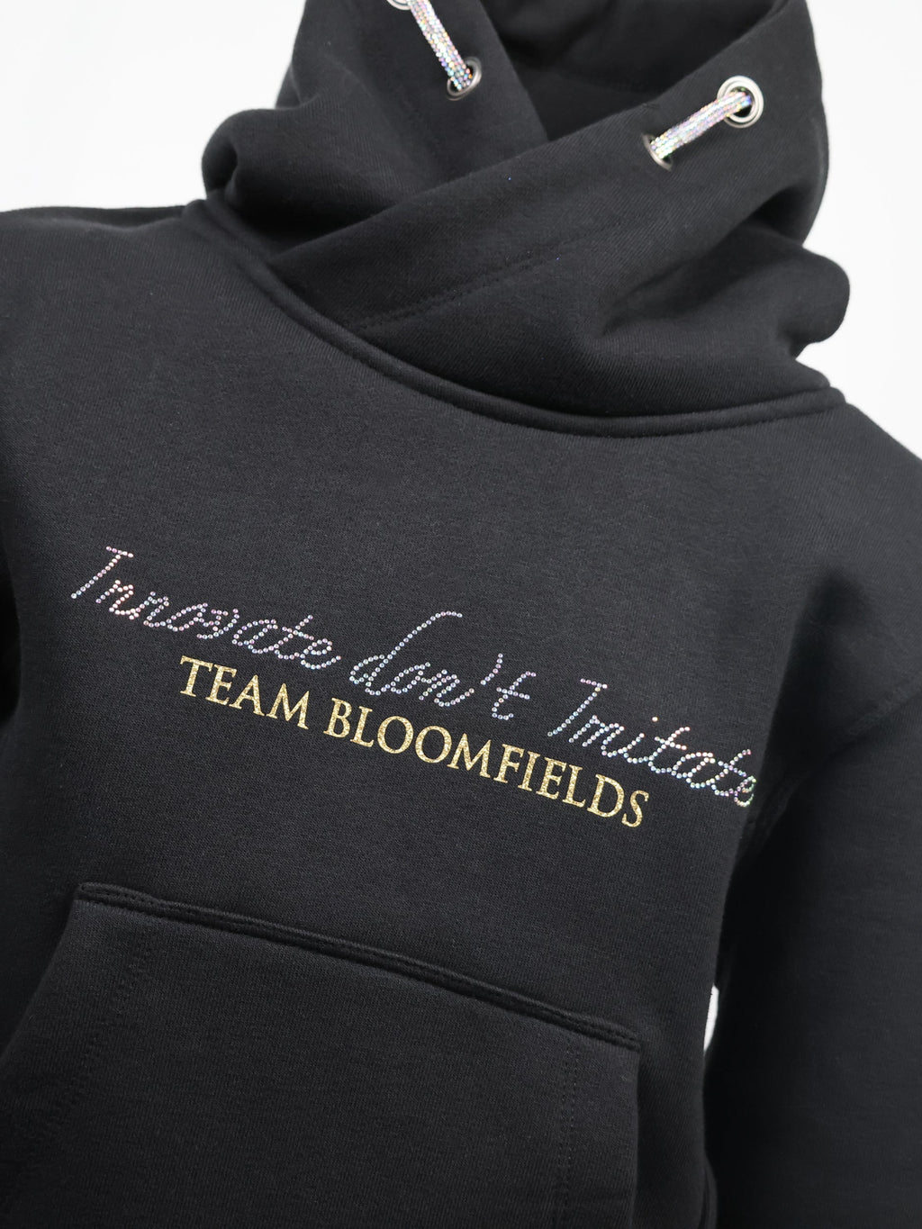 Kids Amelia Black With Rhinestones & Gold Cross Necked Hoodie