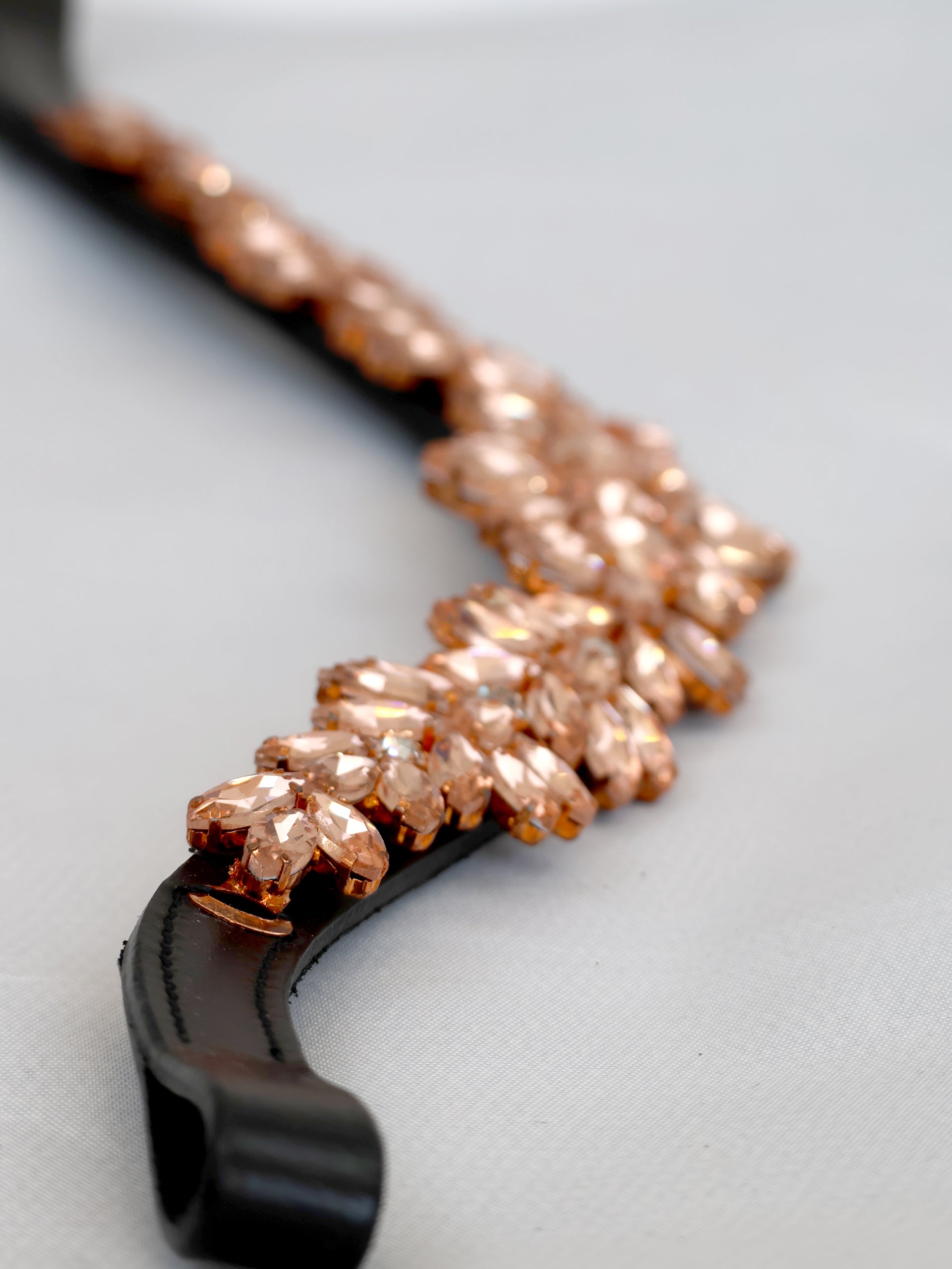 Browband- Copper Crystal V Shape in Brown Leather