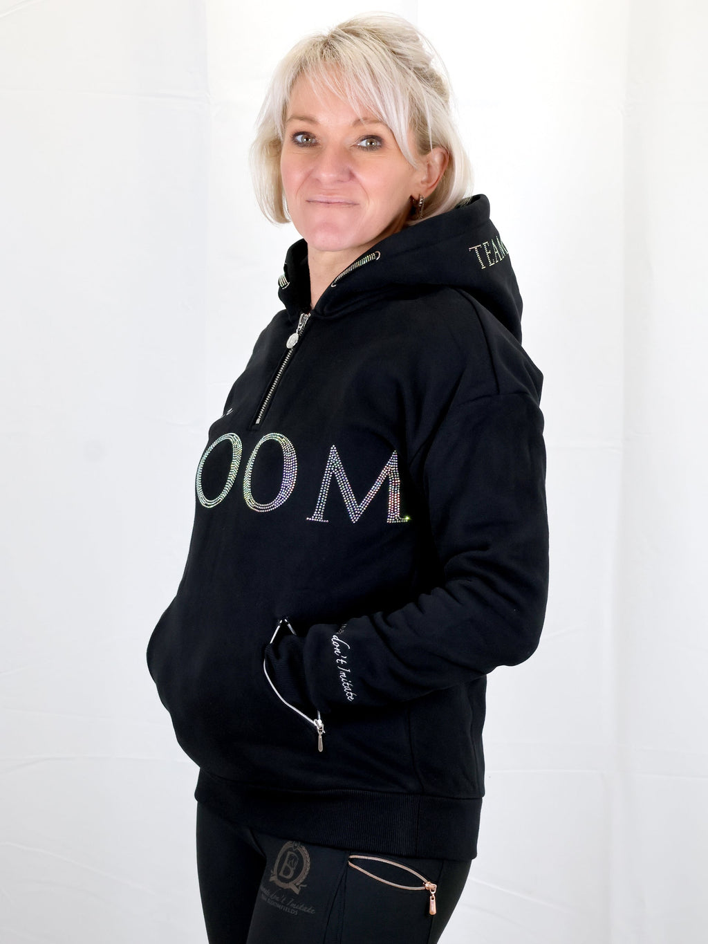 Luna - Rhinestone Logo Hoodie in Black & Silver