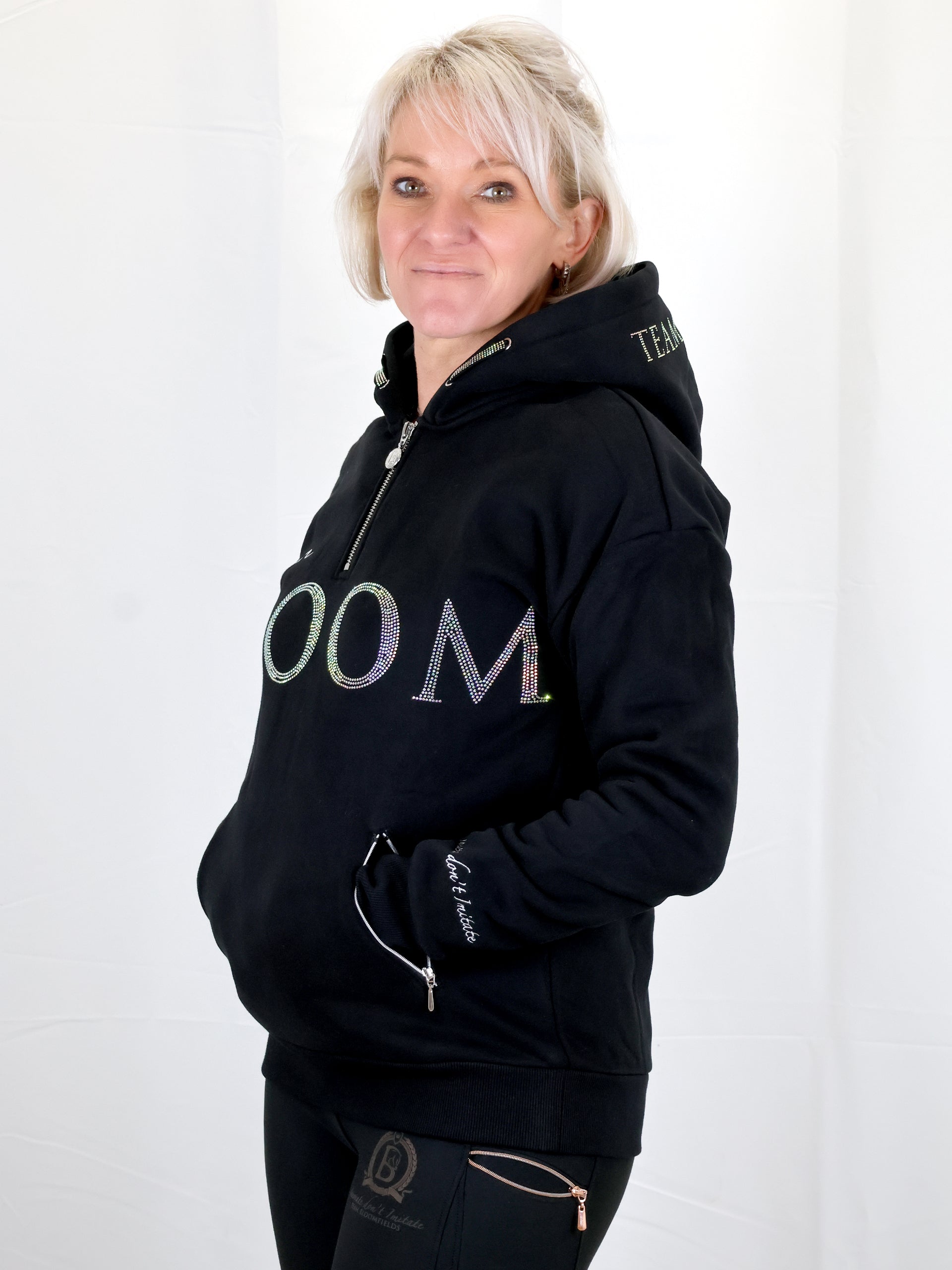 Luna - Rhinestone Logo Hoodie in Black & Silver