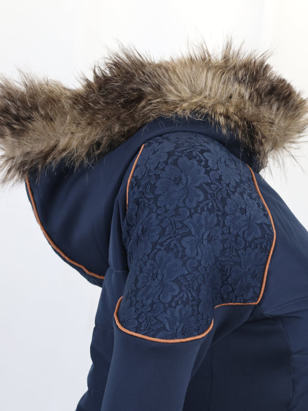 Francesca Navy & Rose Gold Lace & Fur Jacket