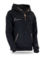 Luna - Rhinestone Logo Hoodie in Black & Rose Gold