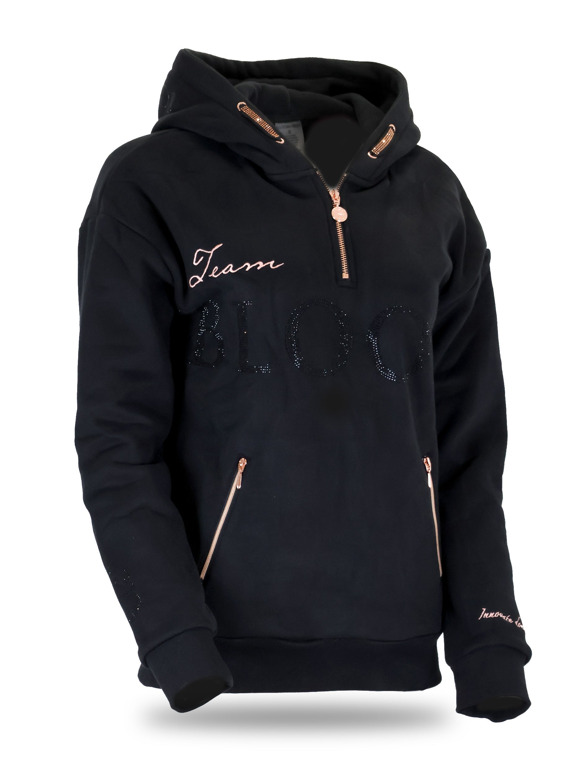 Luna - Rhinestone Logo Hoodie in Black & Rose Gold