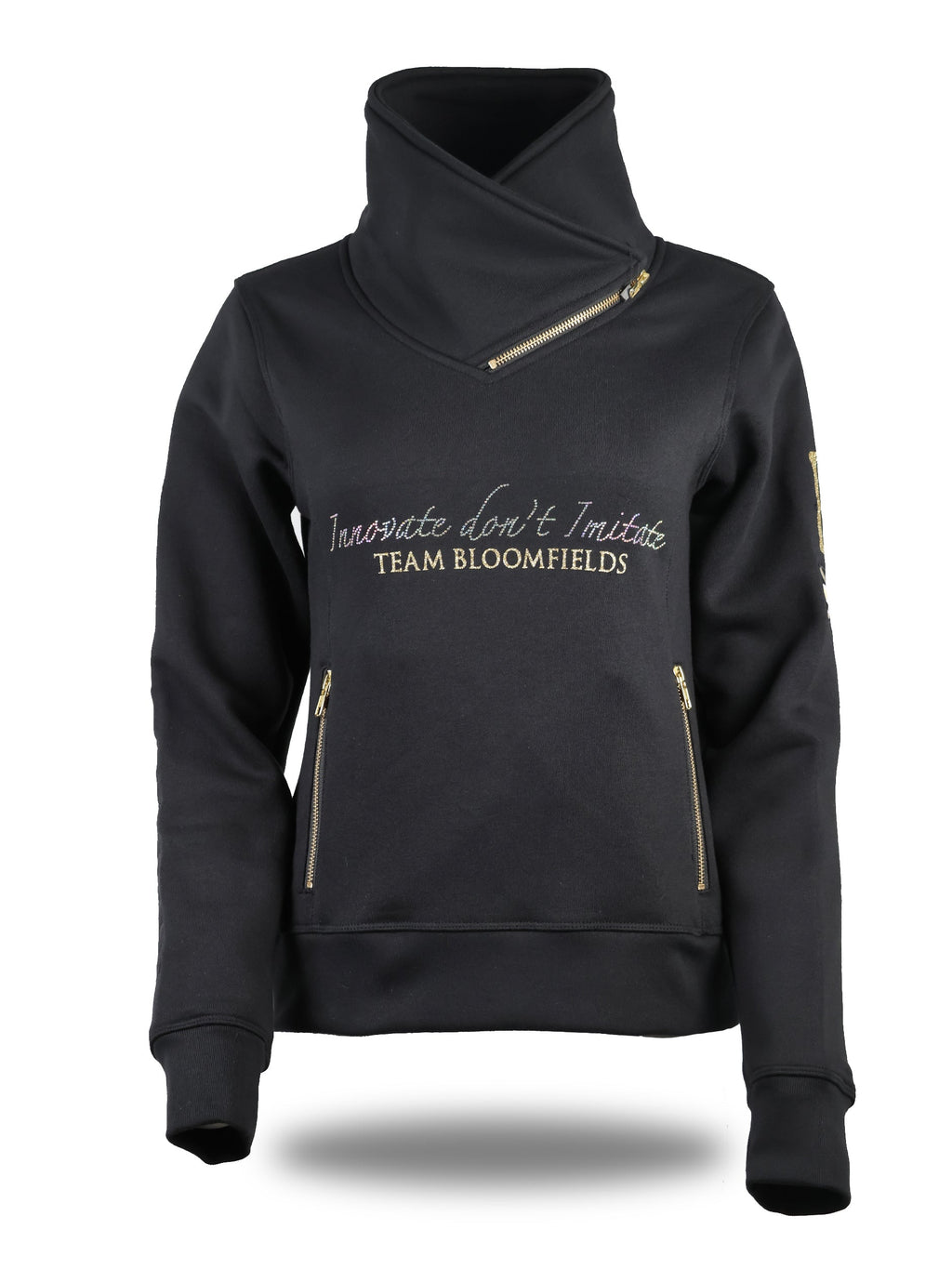 Eleanor in Black & White Rhinestones & Diagonal Quarter Zip Top