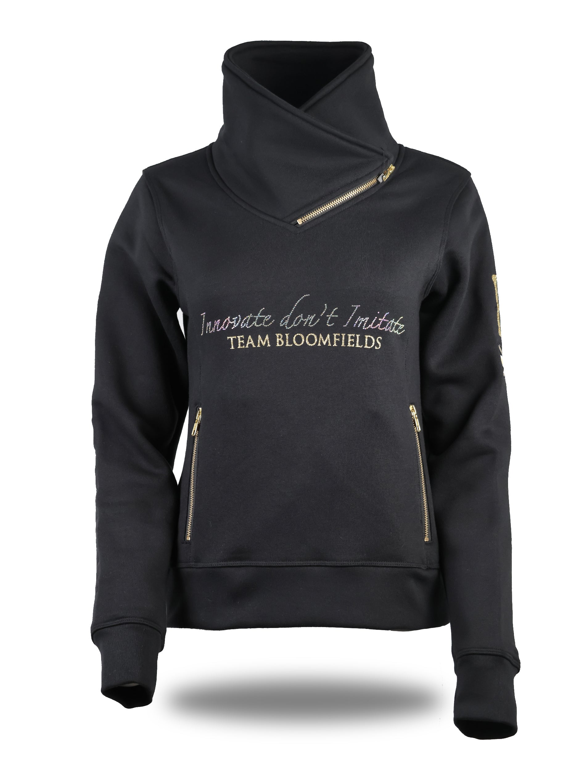 Eleanor in Black & White Rhinestones & Diagonal Quarter Zip Top
