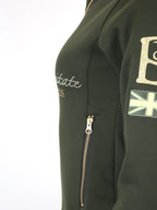 Eleanor in Olive & White Rhinestones & Diagonal Quarter Zip Top
