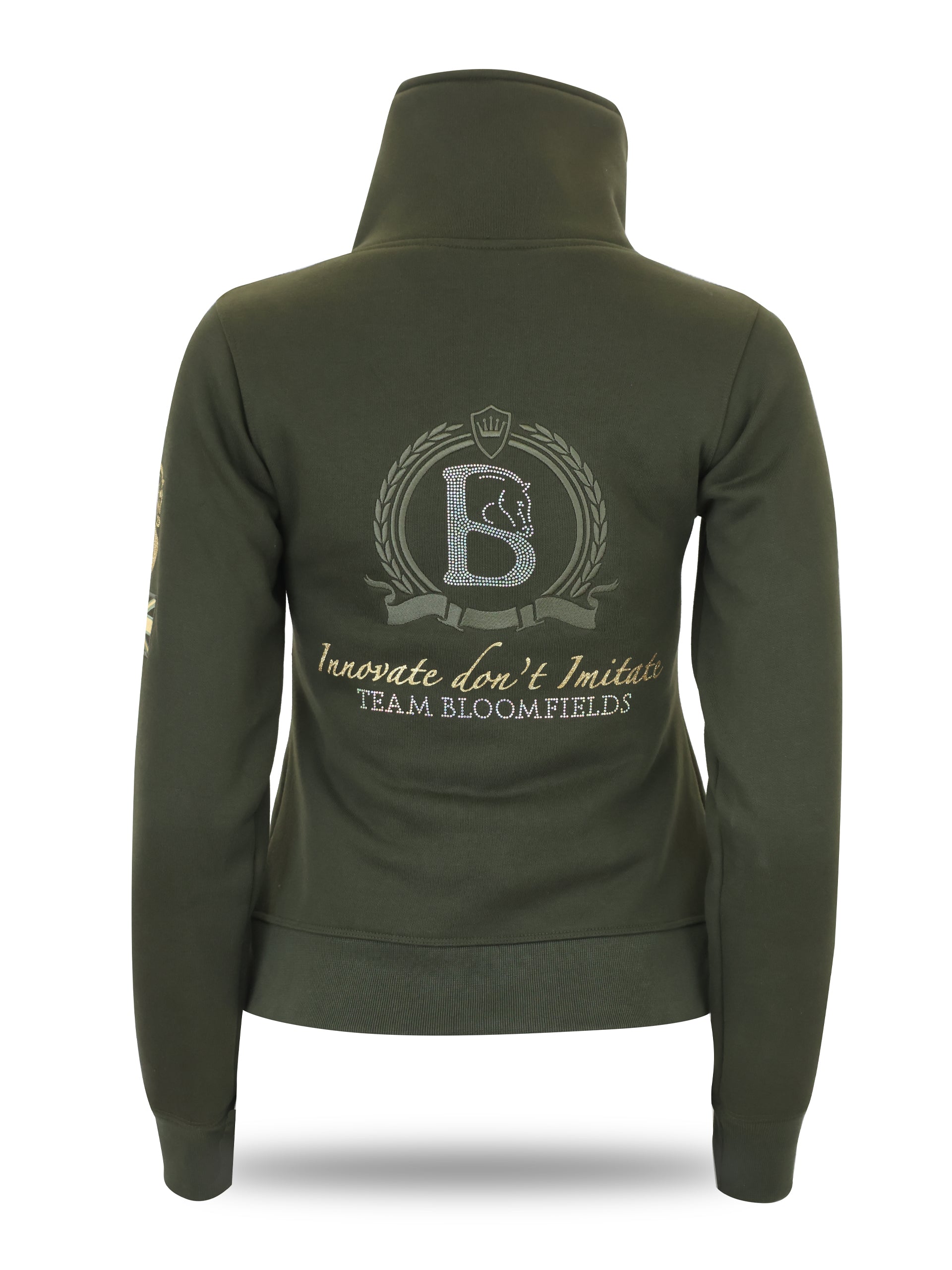 Eleanor in Olive & White Rhinestones & Diagonal Quarter Zip Top