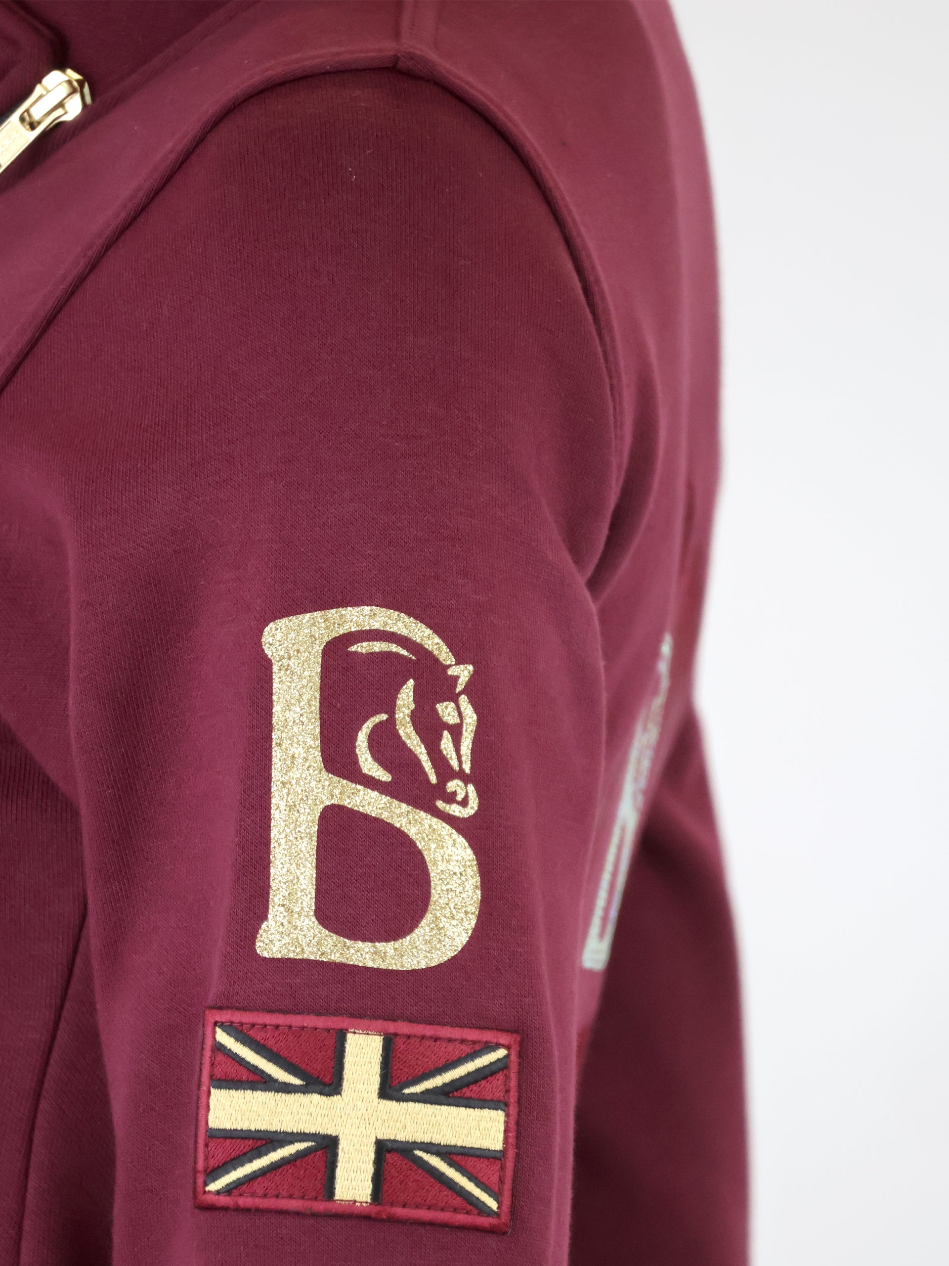 Kids Eleanor in Burgundy & Gold Diagonal Quarter Zip Top