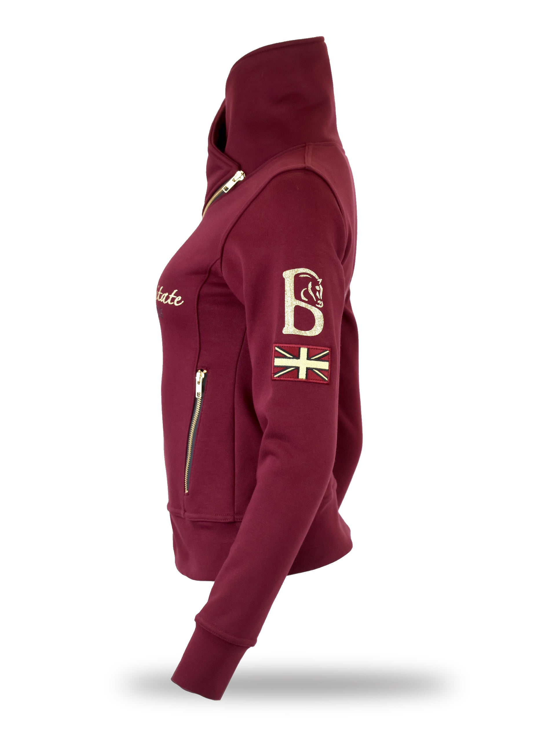 Kids Eleanor in Burgundy & Gold Diagonal Quarter Zip Top