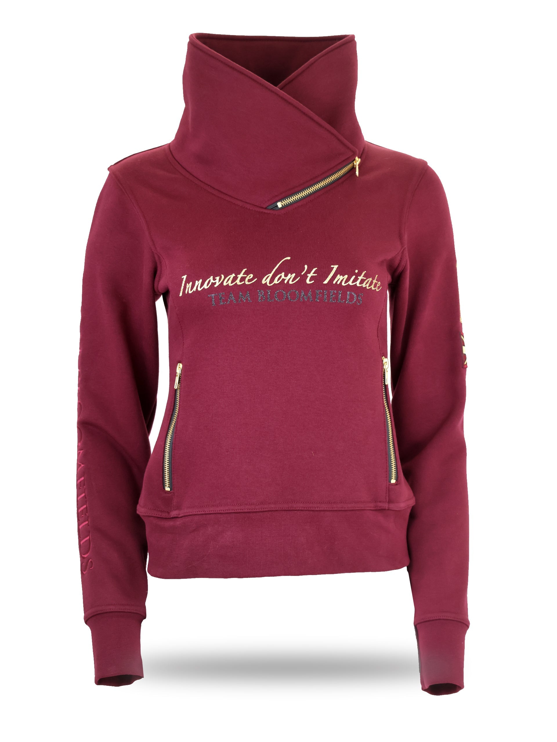 Kids Eleanor in Burgundy & Gold Diagonal Quarter Zip Top